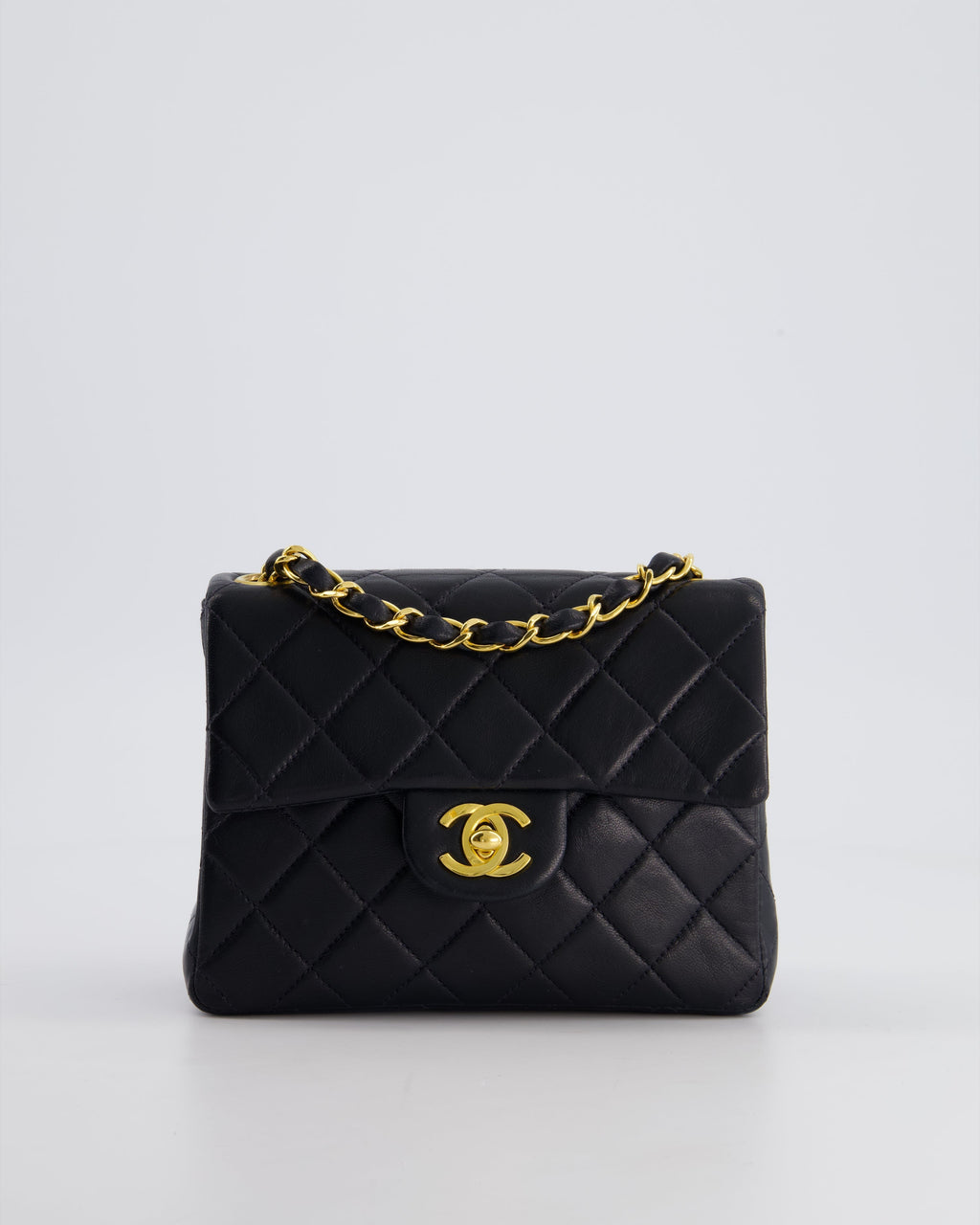 Chanel Vintage Black Mini Square Bag in Lambskin Leather with 24k Gold Hardware