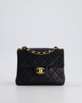 Chanel Vintage Black Mini Square Bag in Lambskin Leather with 24k Gold Hardware