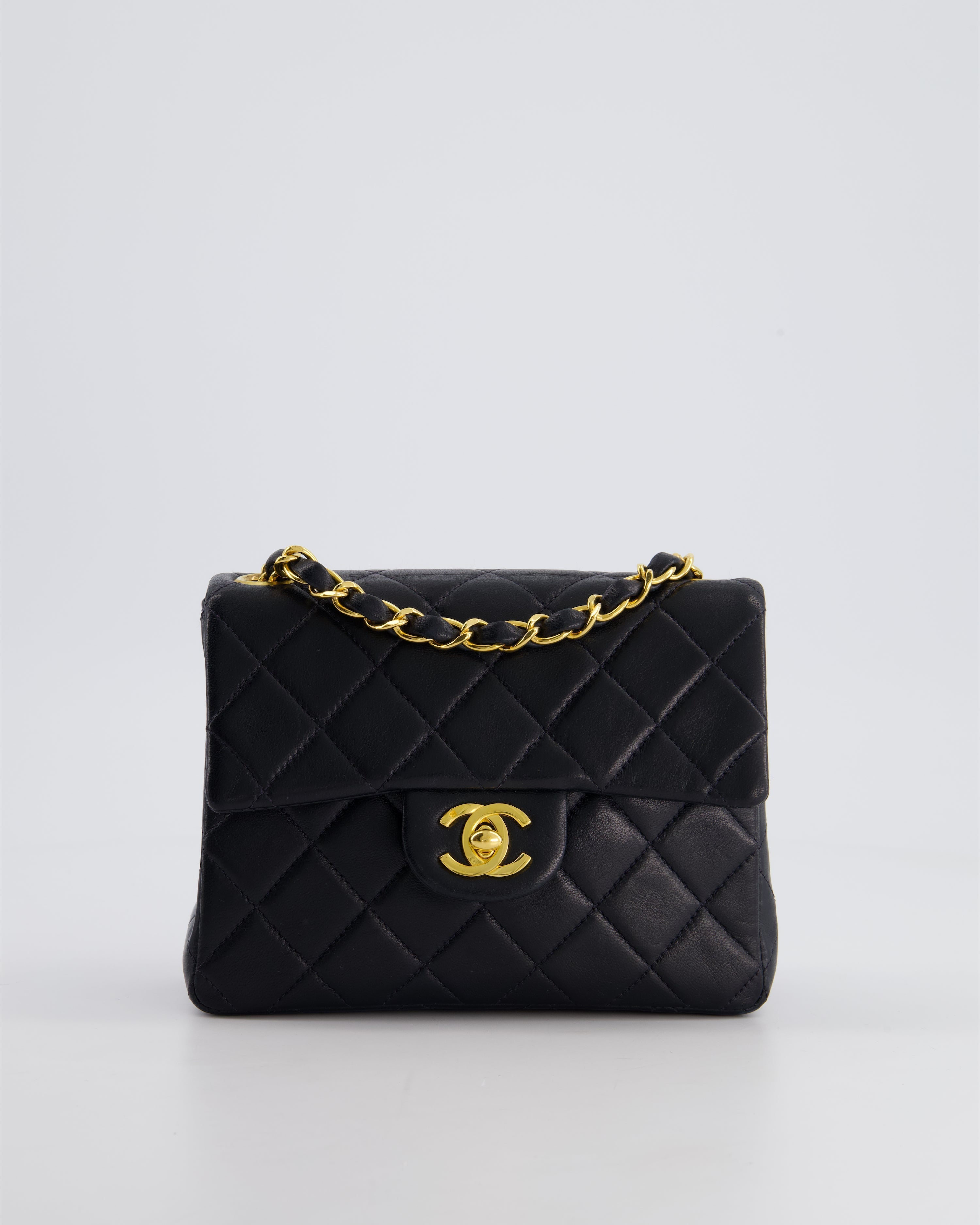 Chanel Vintage Black Mini Square Bag in Lambskin Leather with 24k Gold Hardware