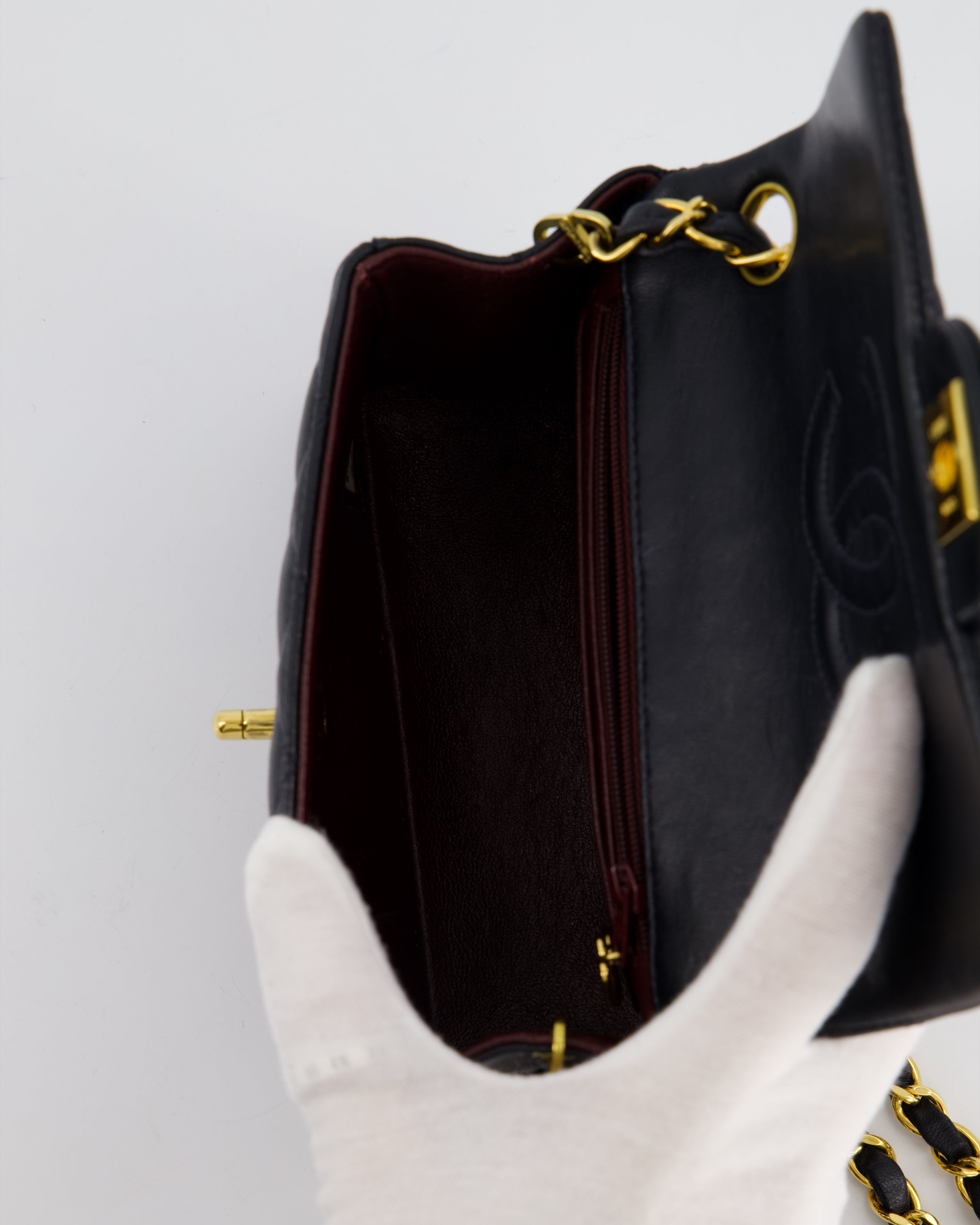 Chanel Vintage Black Mini Square Bag in Lambskin Leather with 24k Gold Hardware
