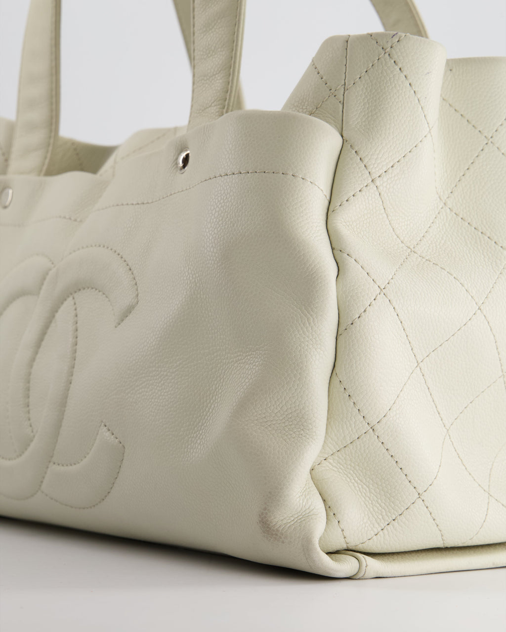 Chanel Ivory Ultimate Executive Shopper Tote Bag in Caviar Leather with Silver Hardware