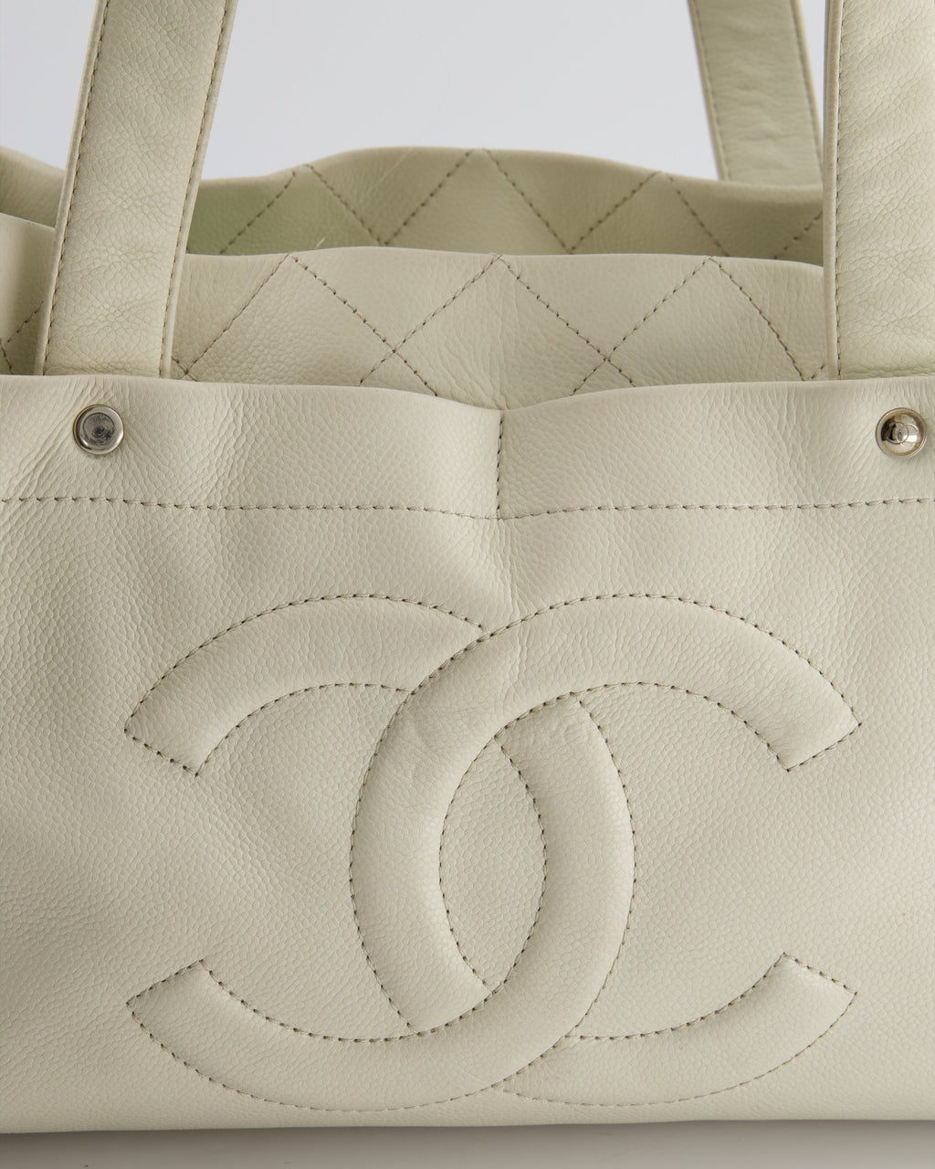 Chanel Ivory Ultimate Executive Shopper Tote Bag in Caviar Leather with Silver Hardware