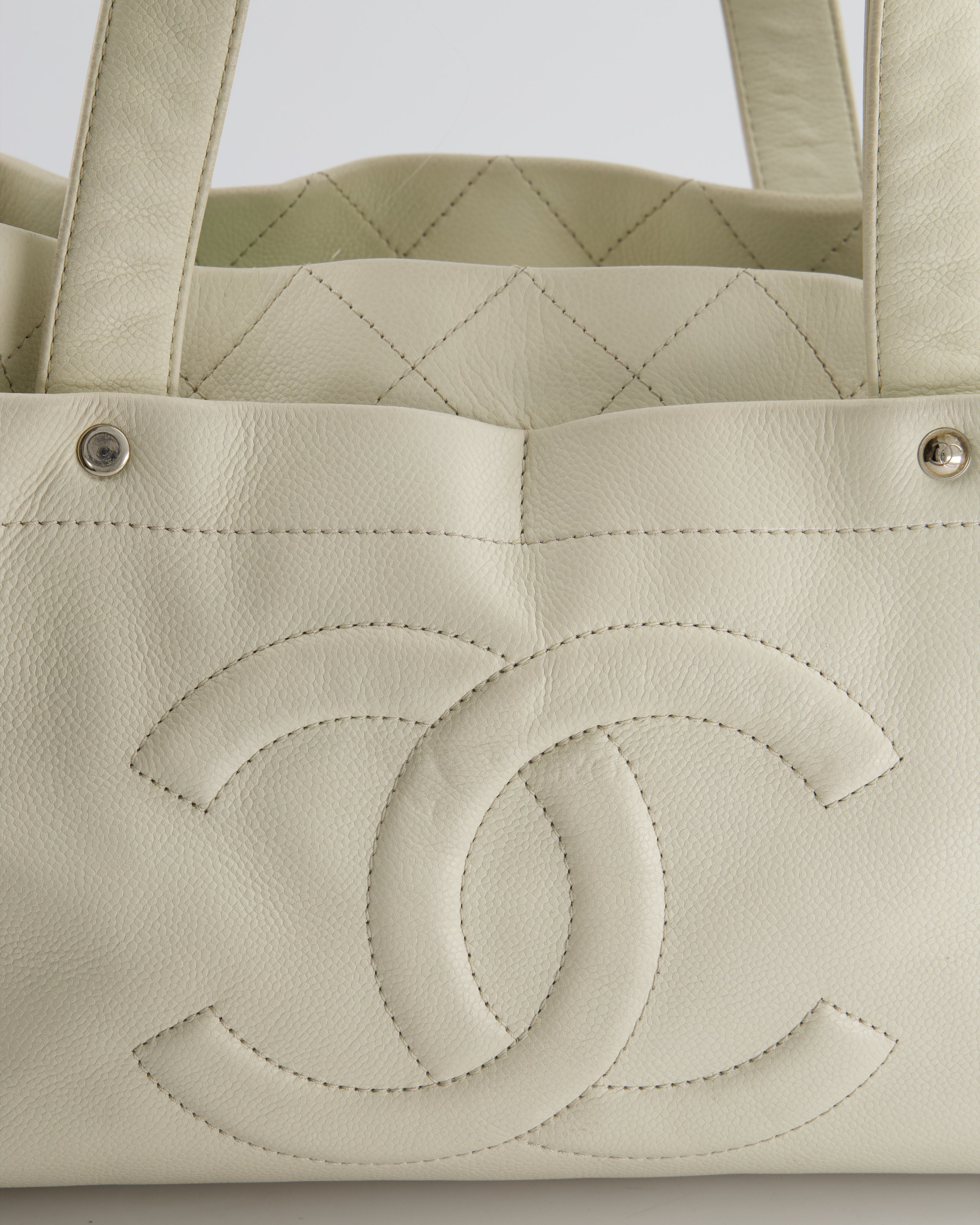 Chanel Ivory Ultimate Executive Shopper Tote Bag in Caviar Leather with Silver Hardware