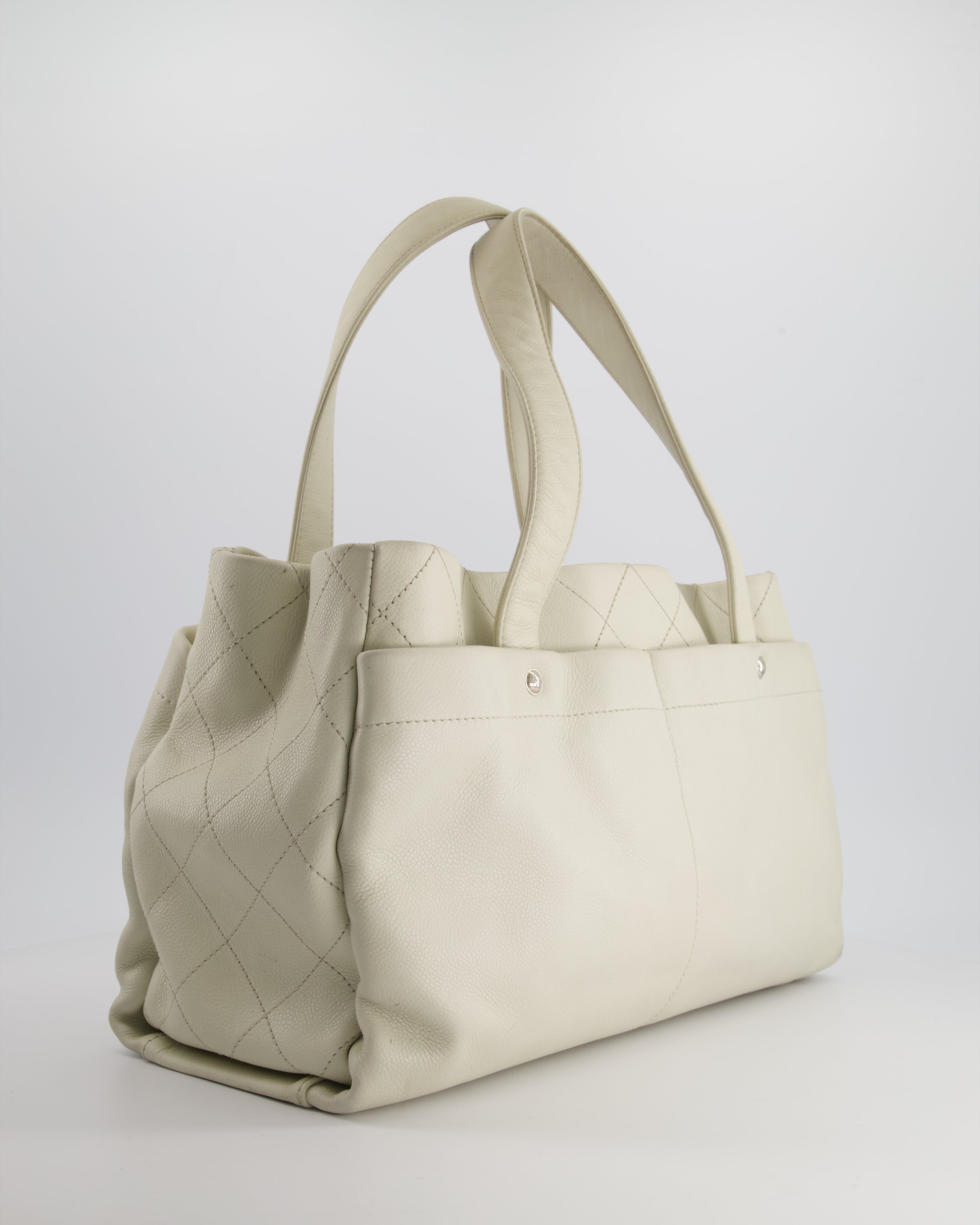 Chanel Ivory Ultimate Executive Shopper Tote Bag in Caviar Leather with Silver Hardware