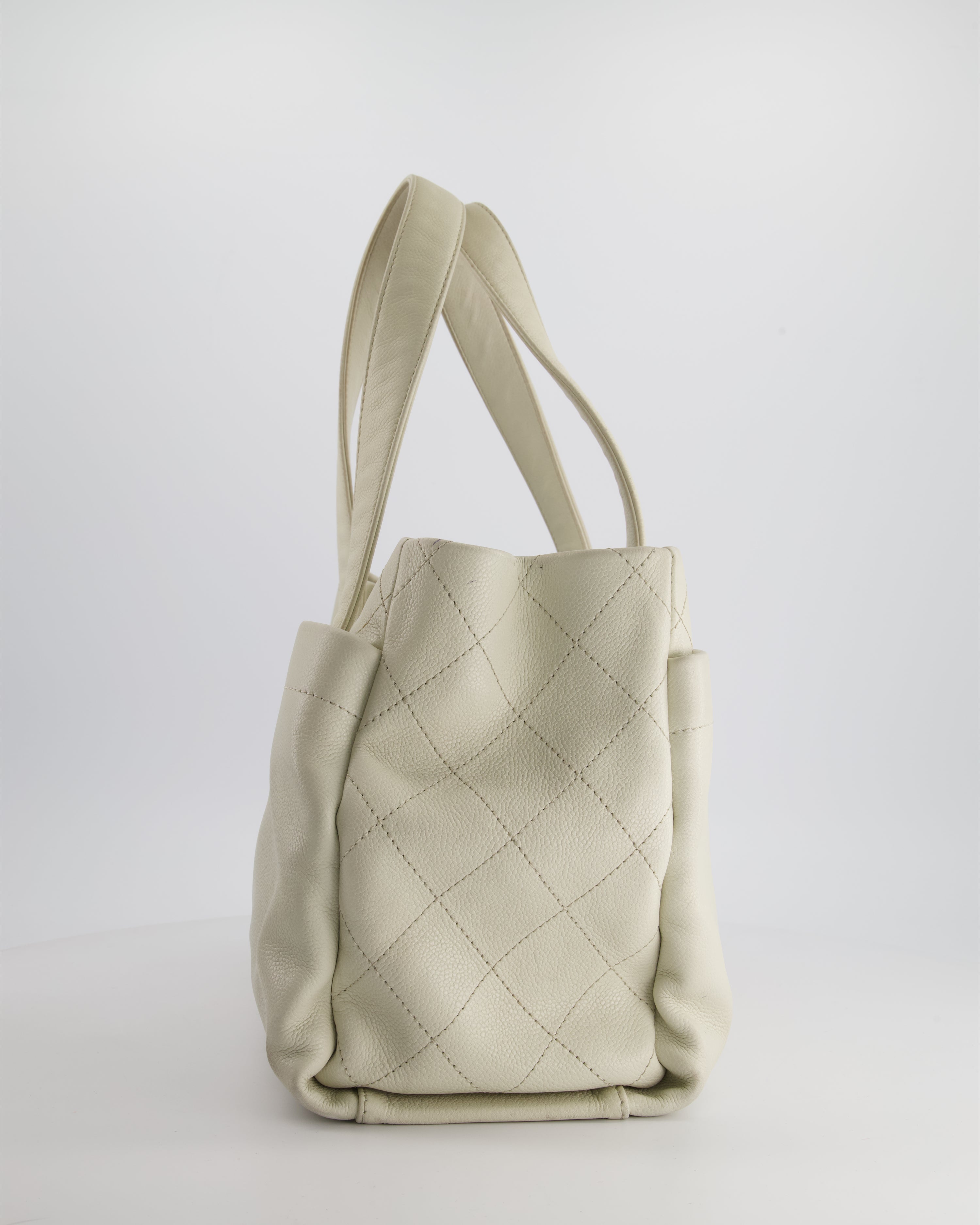 Chanel Ivory Ultimate Executive Shopper Tote Bag in Caviar Leather with Silver Hardware