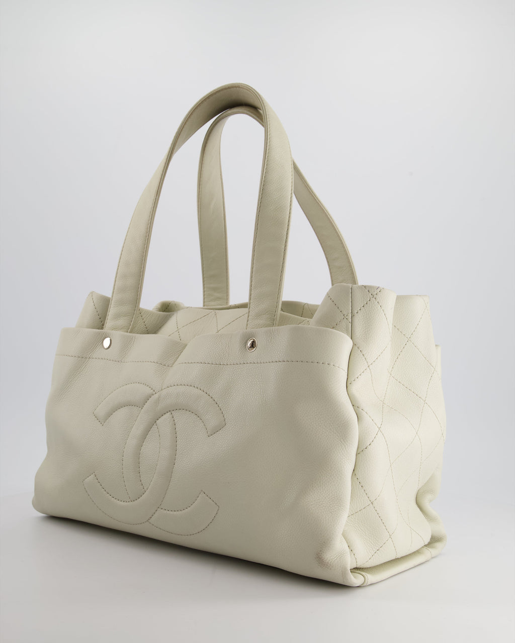 Chanel Ivory Ultimate Executive Shopper Tote Bag in Caviar Leather with Silver Hardware