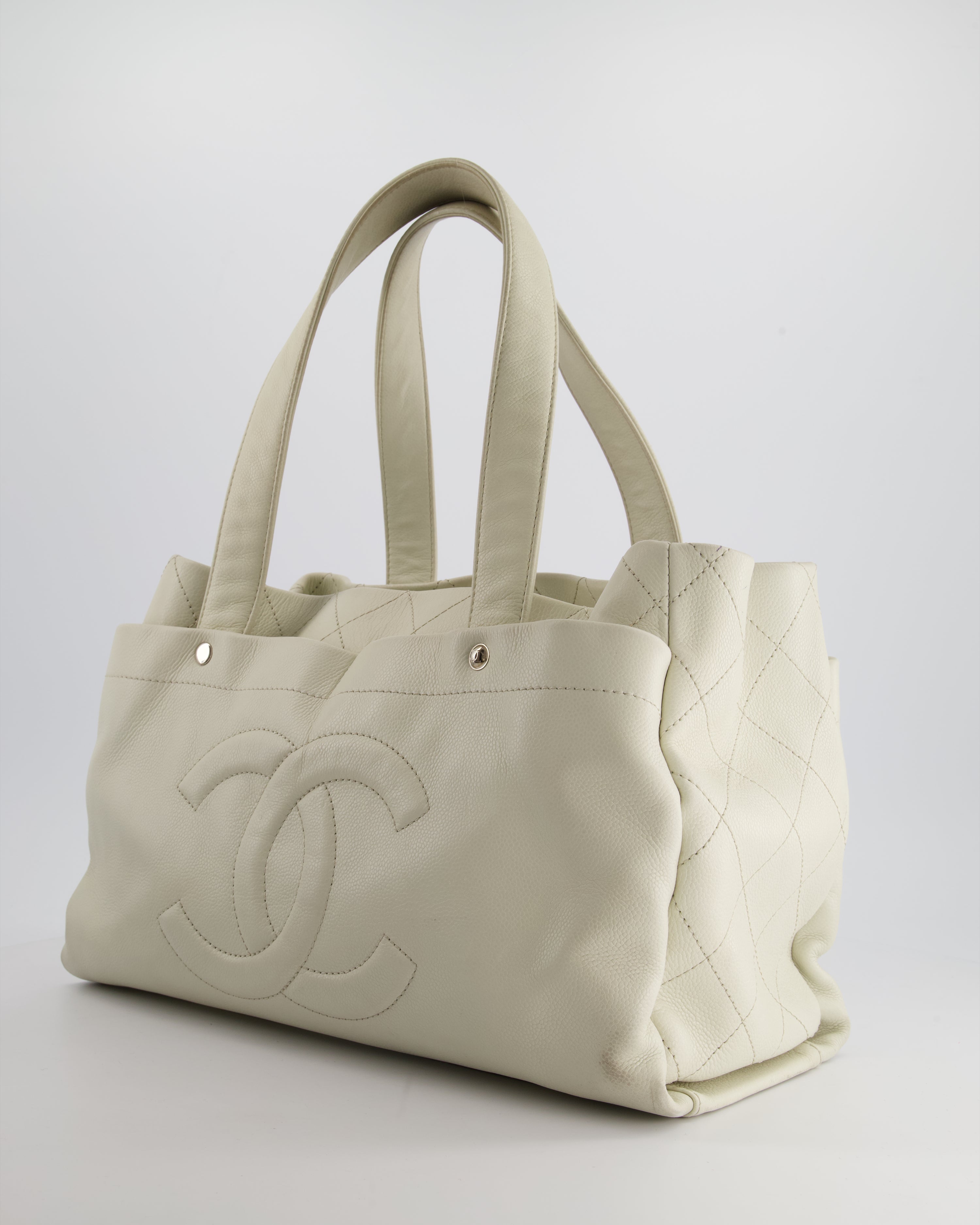 Chanel Ivory Ultimate Executive Shopper Tote Bag in Caviar Leather with Silver Hardware