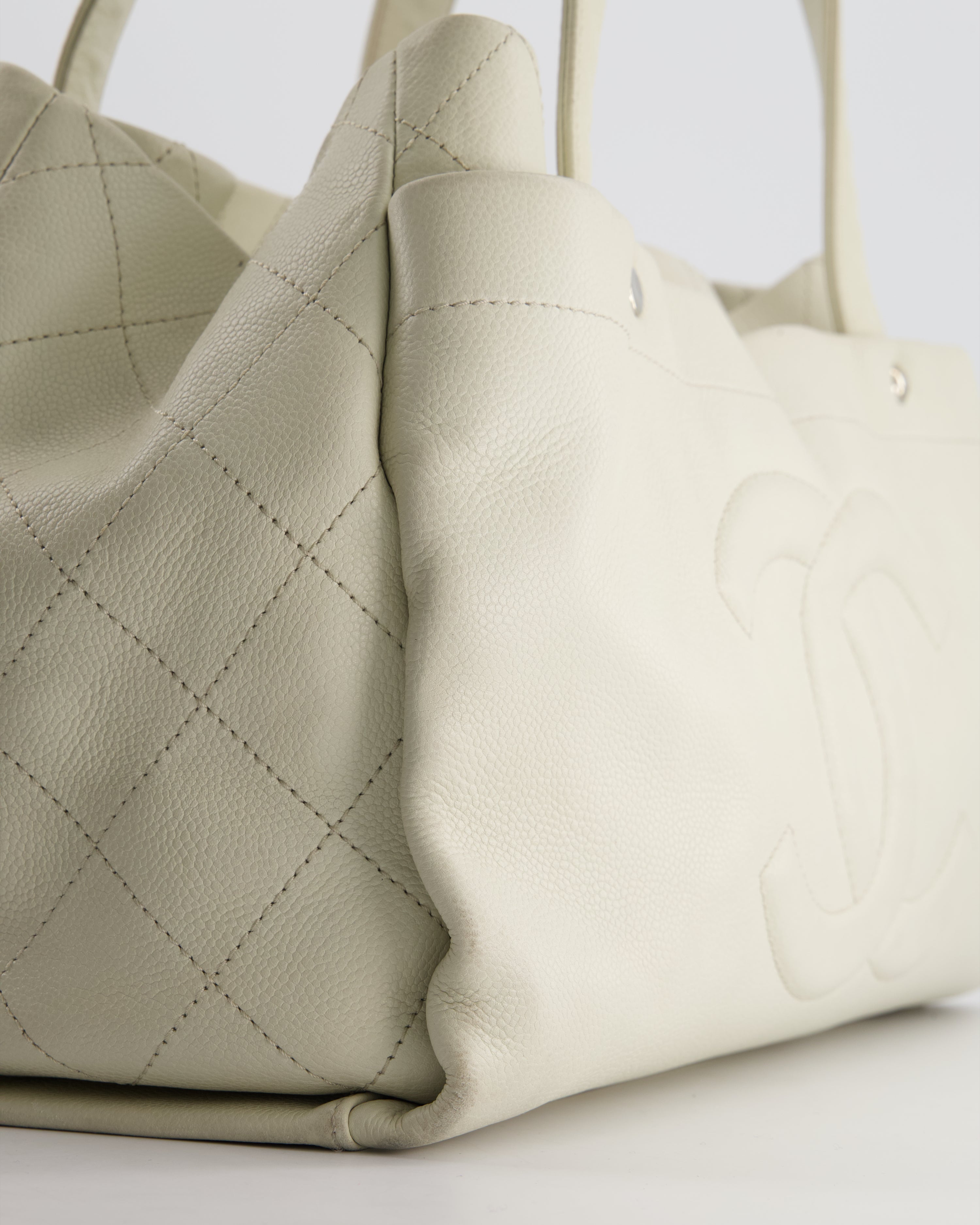 Chanel Ivory Ultimate Executive Shopper Tote Bag in Caviar Leather with Silver Hardware