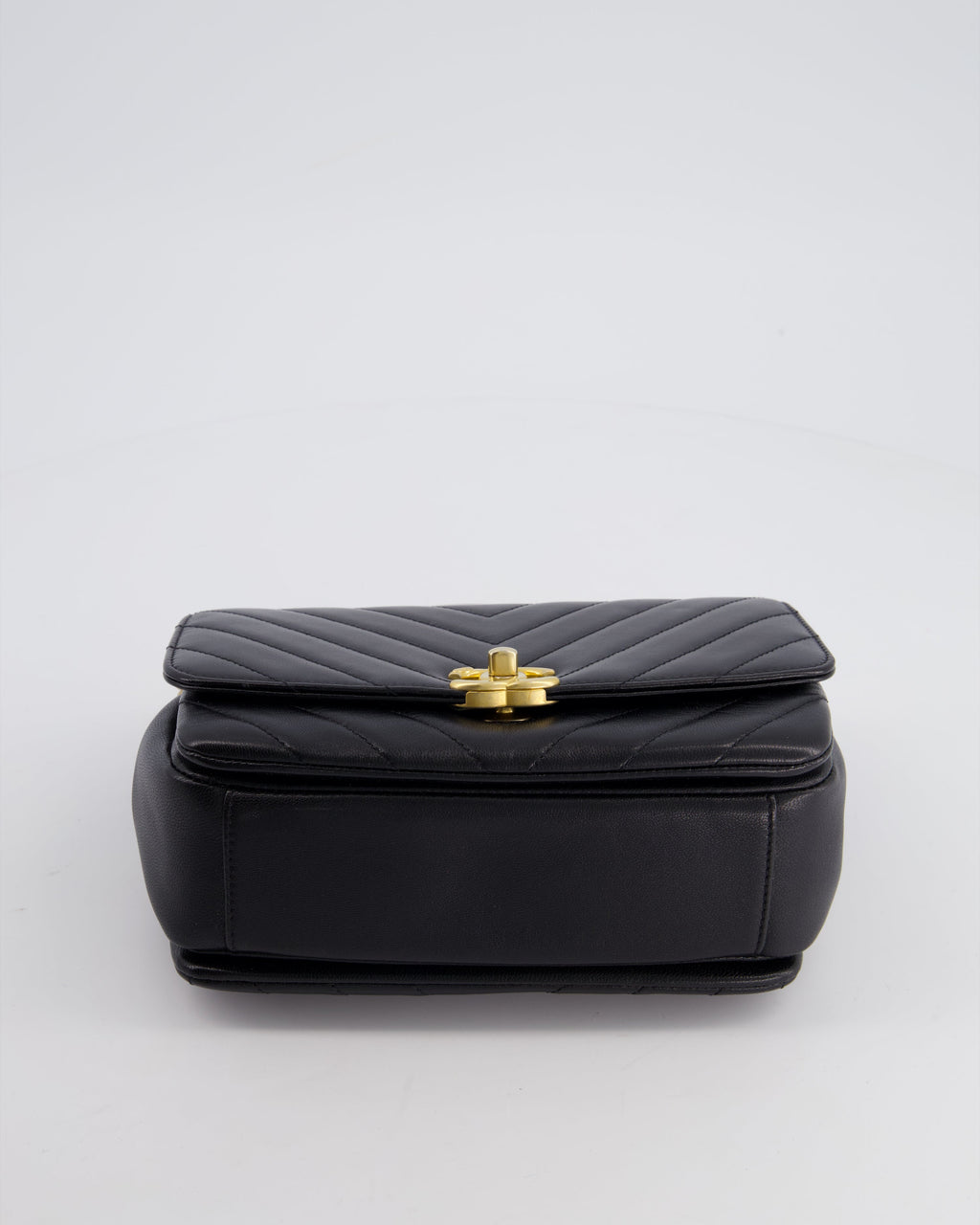 Chanel Black Top Handle Flap Bag in Chevron Lambskin with Antique Gold Hardware