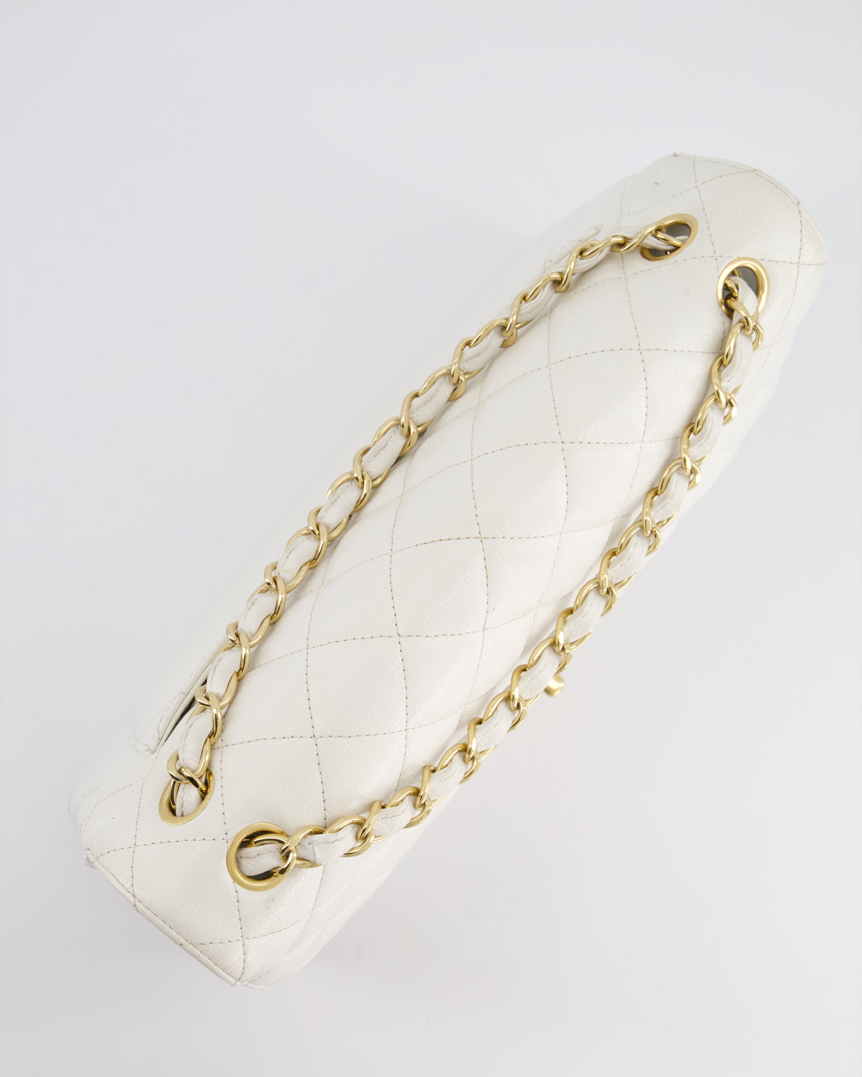 Chanel White Caviar Jumbo Classic Double Flap Bag with Gold Hardware