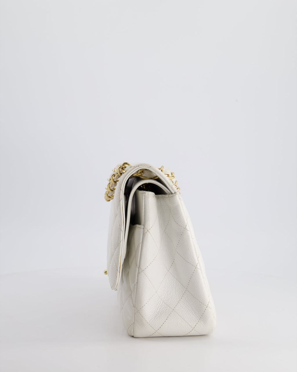 Chanel White Caviar Jumbo Classic Double Flap Bag with Gold Hardware