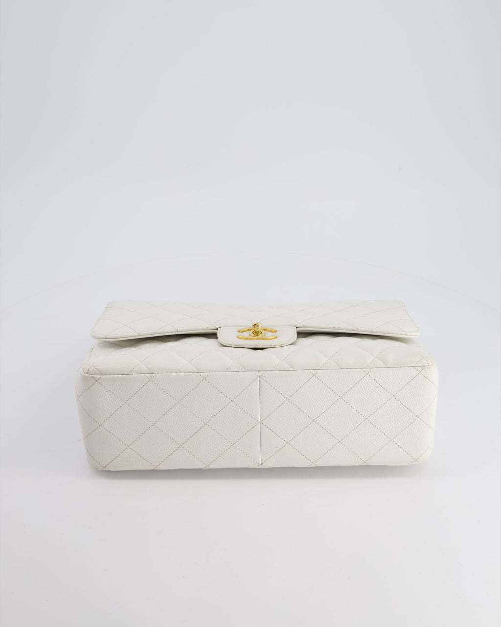 Chanel White Caviar Jumbo Classic Double Flap Bag with Gold Hardware