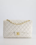 Chanel White Caviar Jumbo Classic Double Flap Bag with Gold Hardware