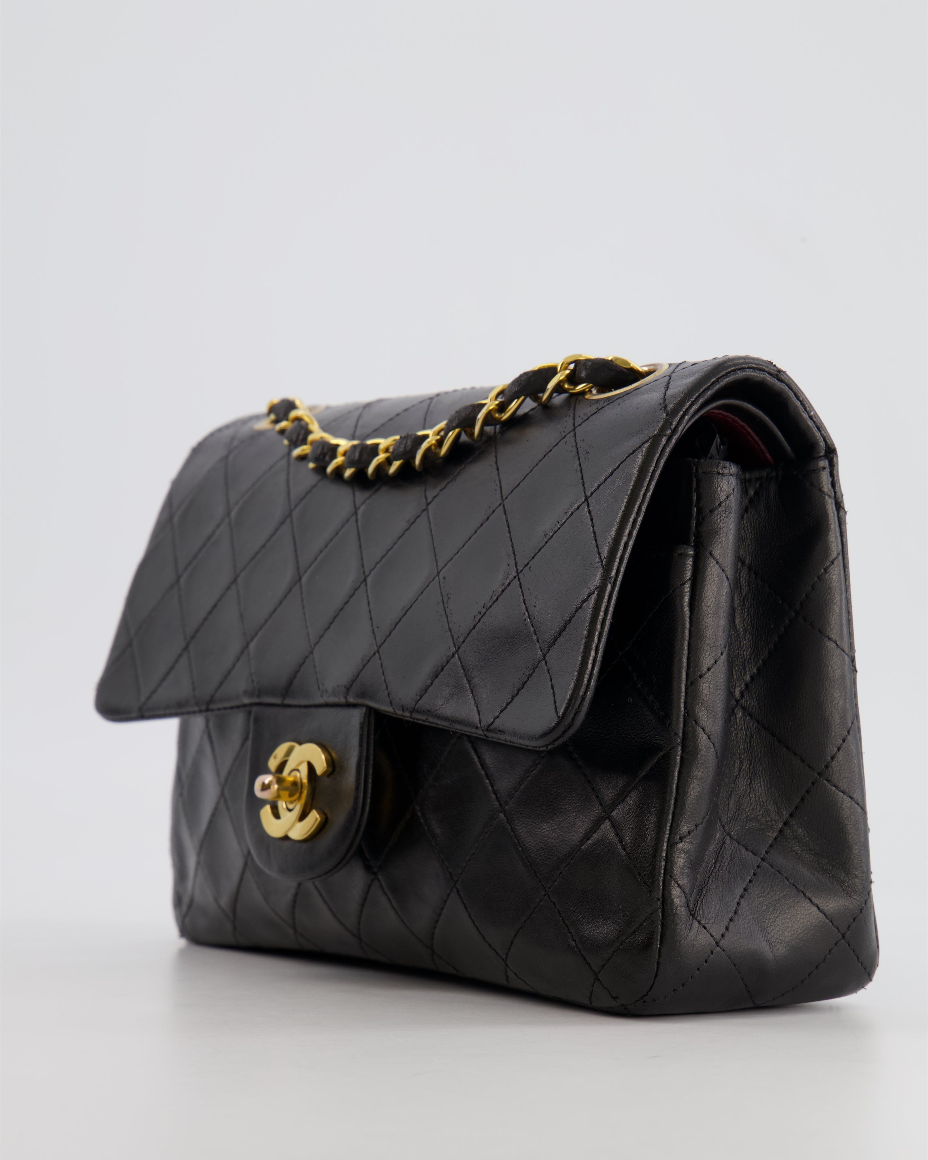 Chanel Black Small Vintage Double Flap Bag in Lambskin Leather with 24K Gold Hardware