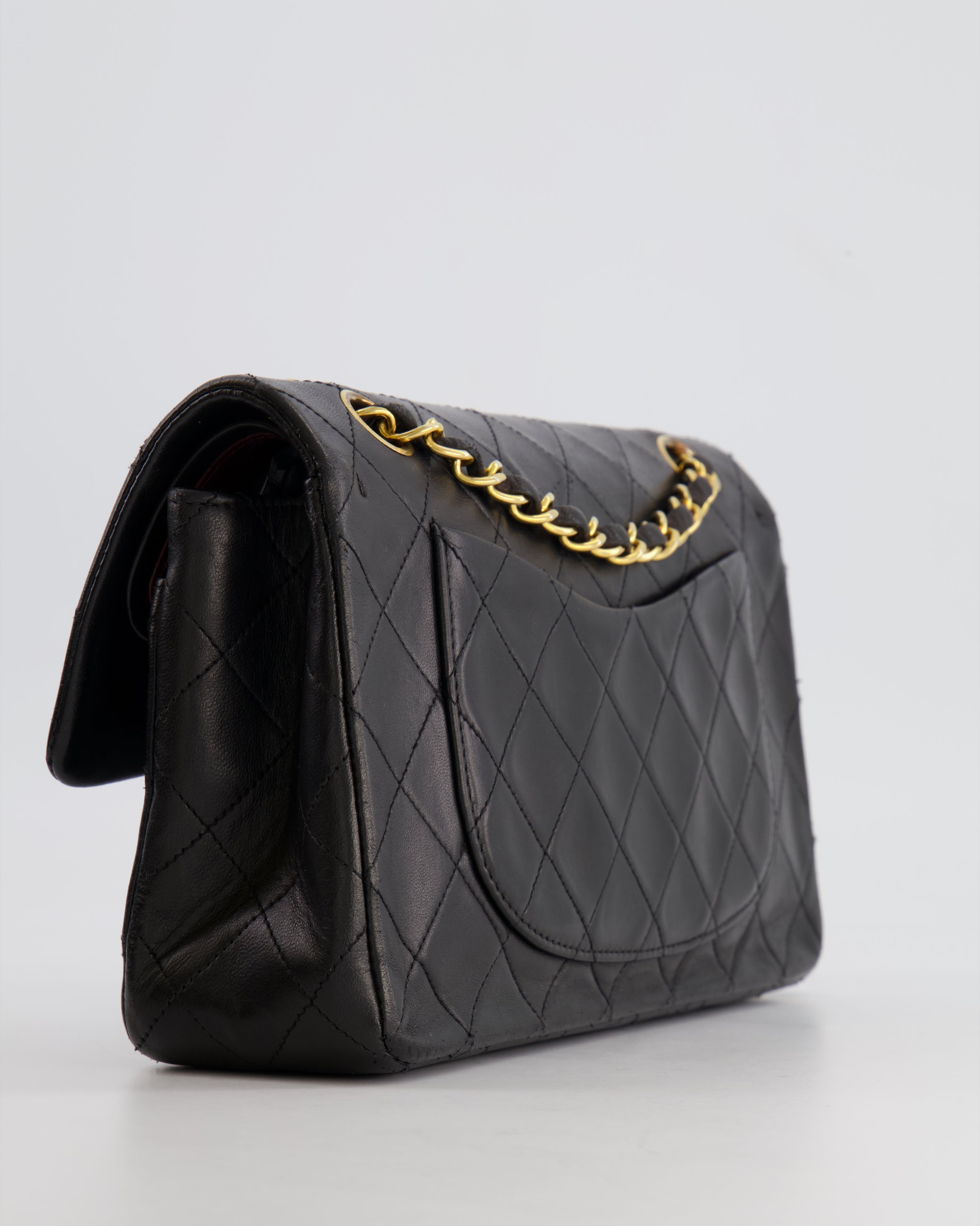 Chanel Black Small Vintage Double Flap Bag in Lambskin Leather with 24K Gold Hardware
