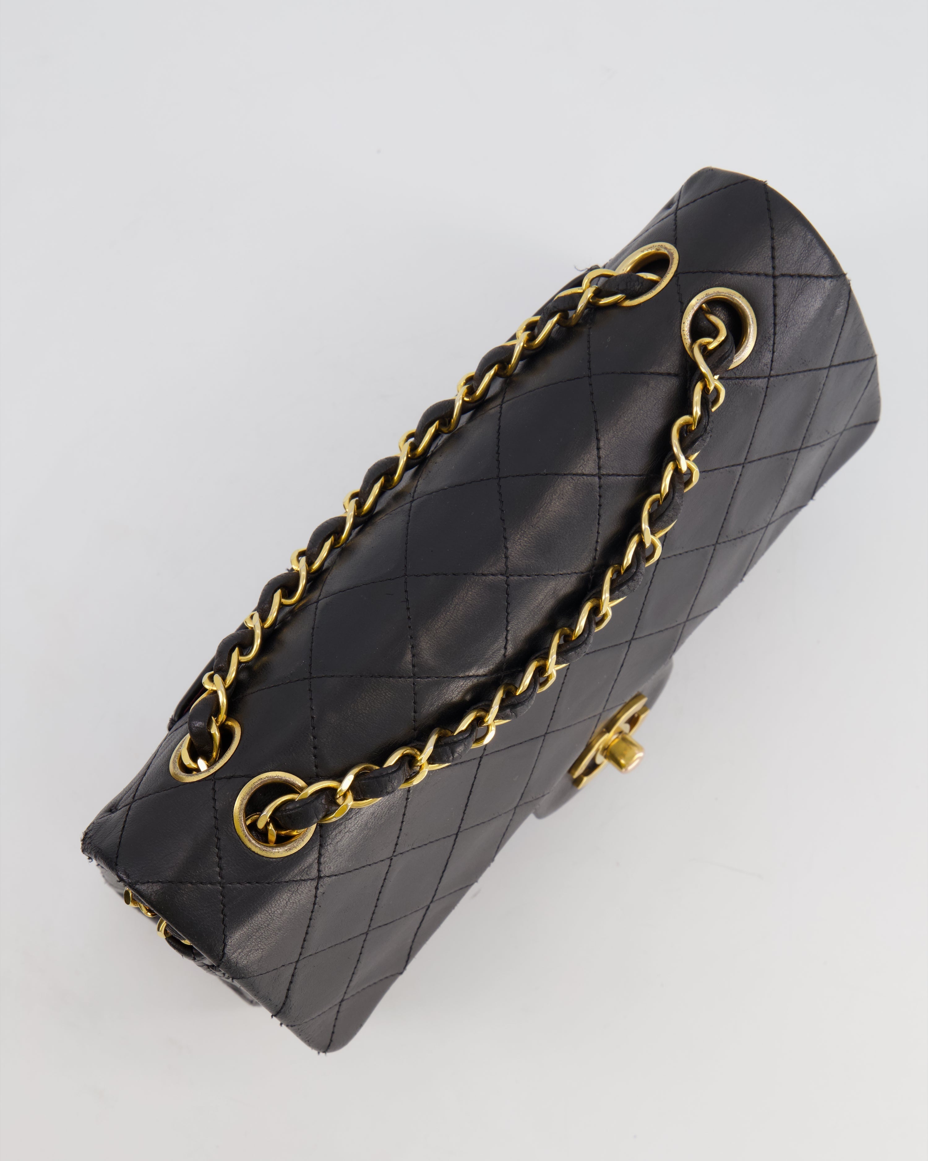 Chanel Black Small Vintage Double Flap Bag in Lambskin Leather with 24K Gold Hardware