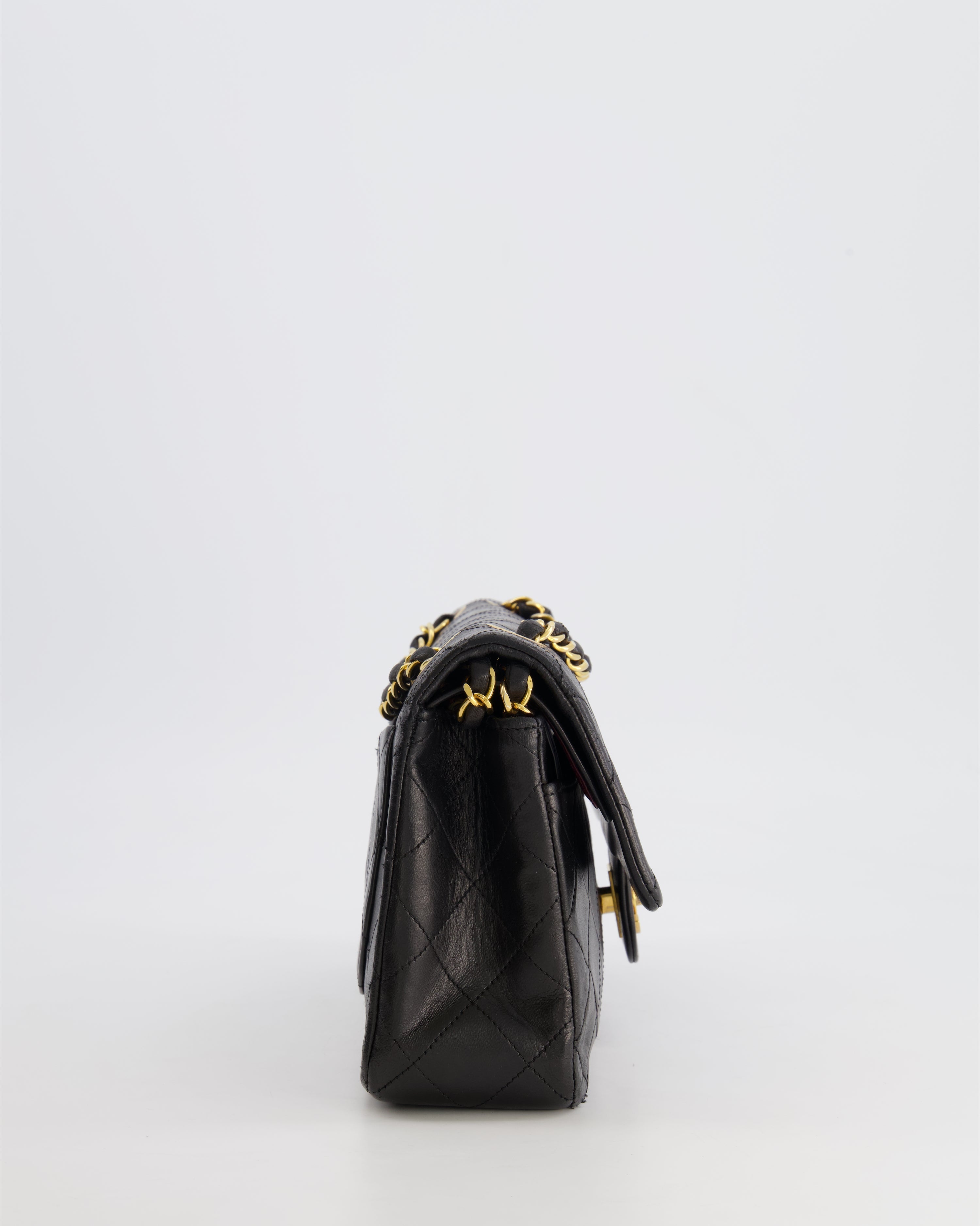 Chanel Black Small Vintage Double Flap Bag in Lambskin Leather with 24K Gold Hardware