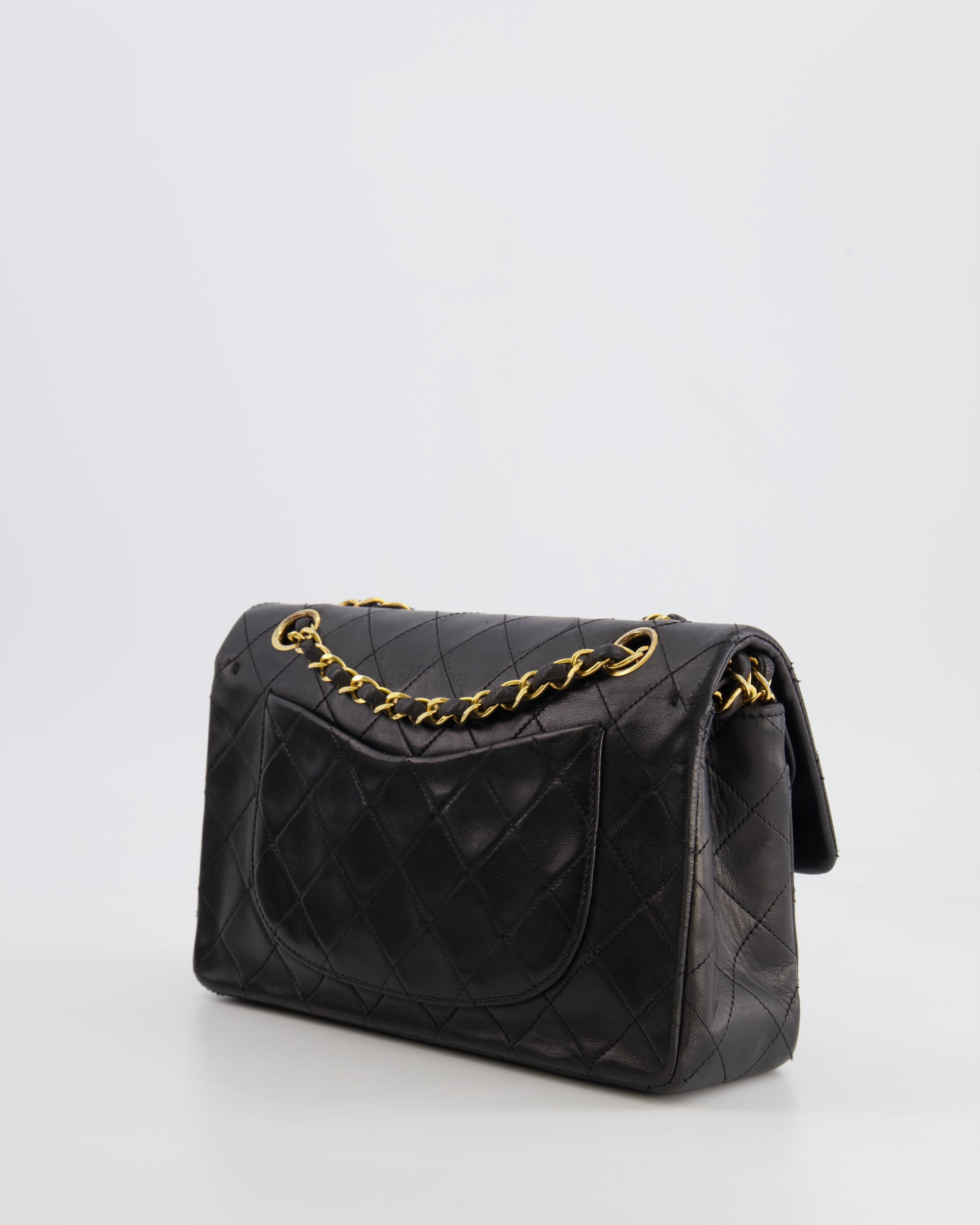 Chanel Black Small Vintage Double Flap Bag in Lambskin Leather with 24K Gold Hardware