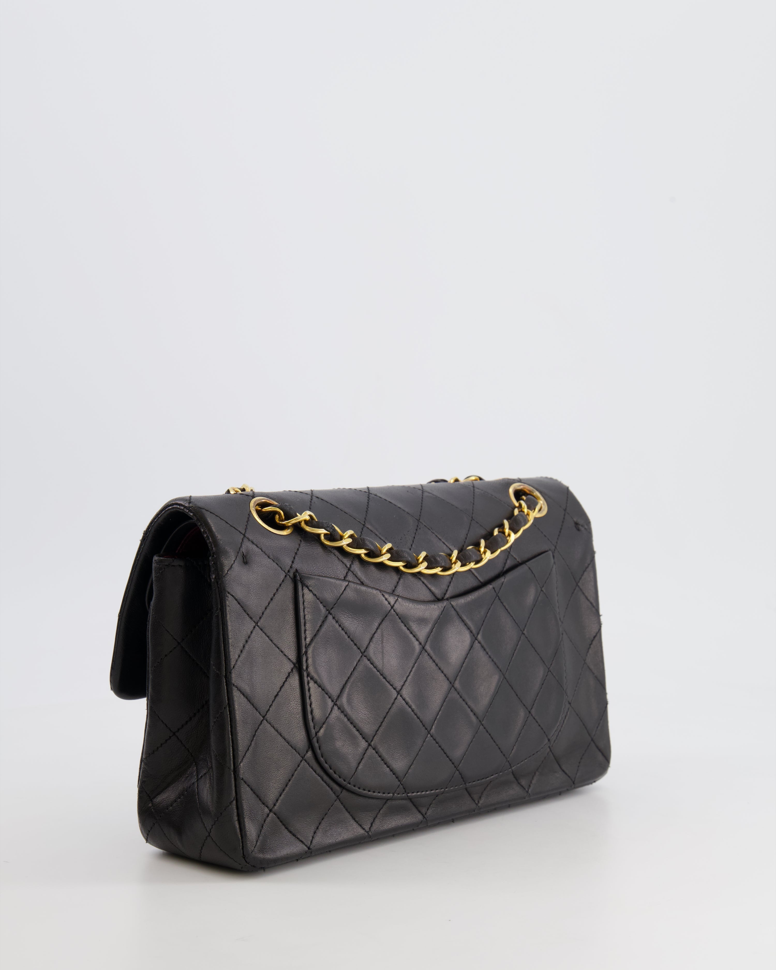 Chanel Black Small Vintage Double Flap Bag in Lambskin Leather with 24K Gold Hardware