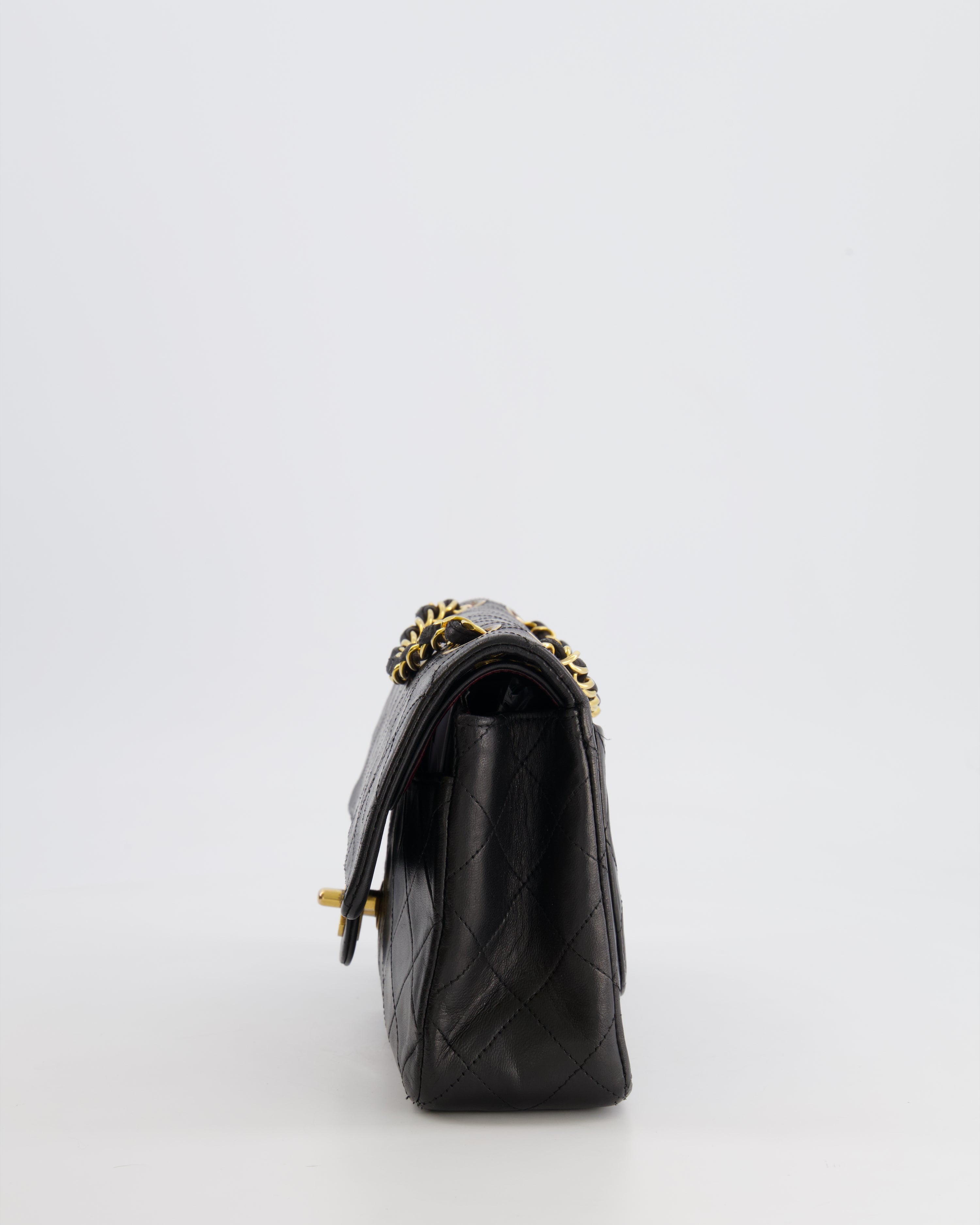 Chanel Black Small Vintage Double Flap Bag in Lambskin Leather with 24K Gold Hardware