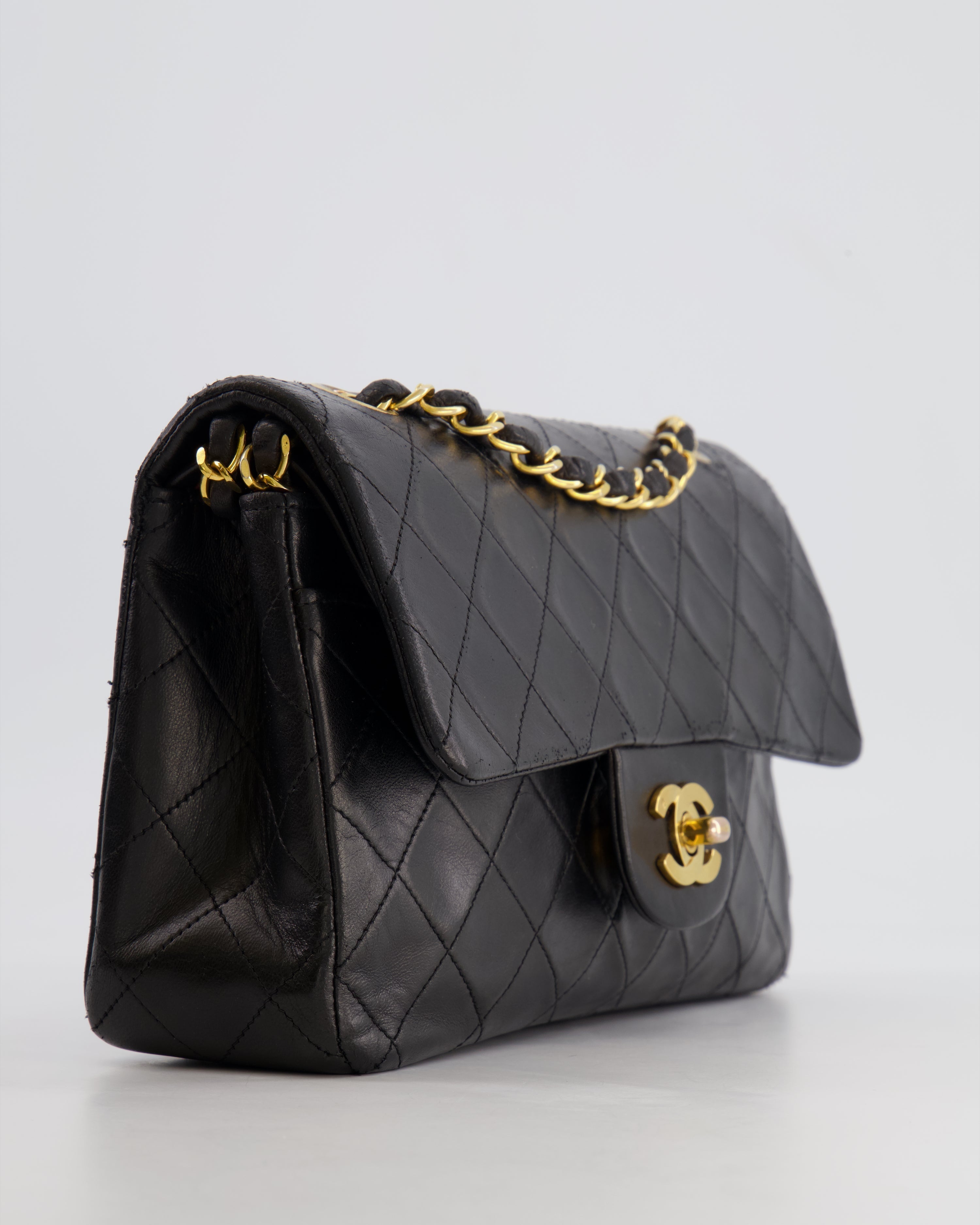 Chanel Black Small Vintage Double Flap Bag in Lambskin Leather with 24K Gold Hardware