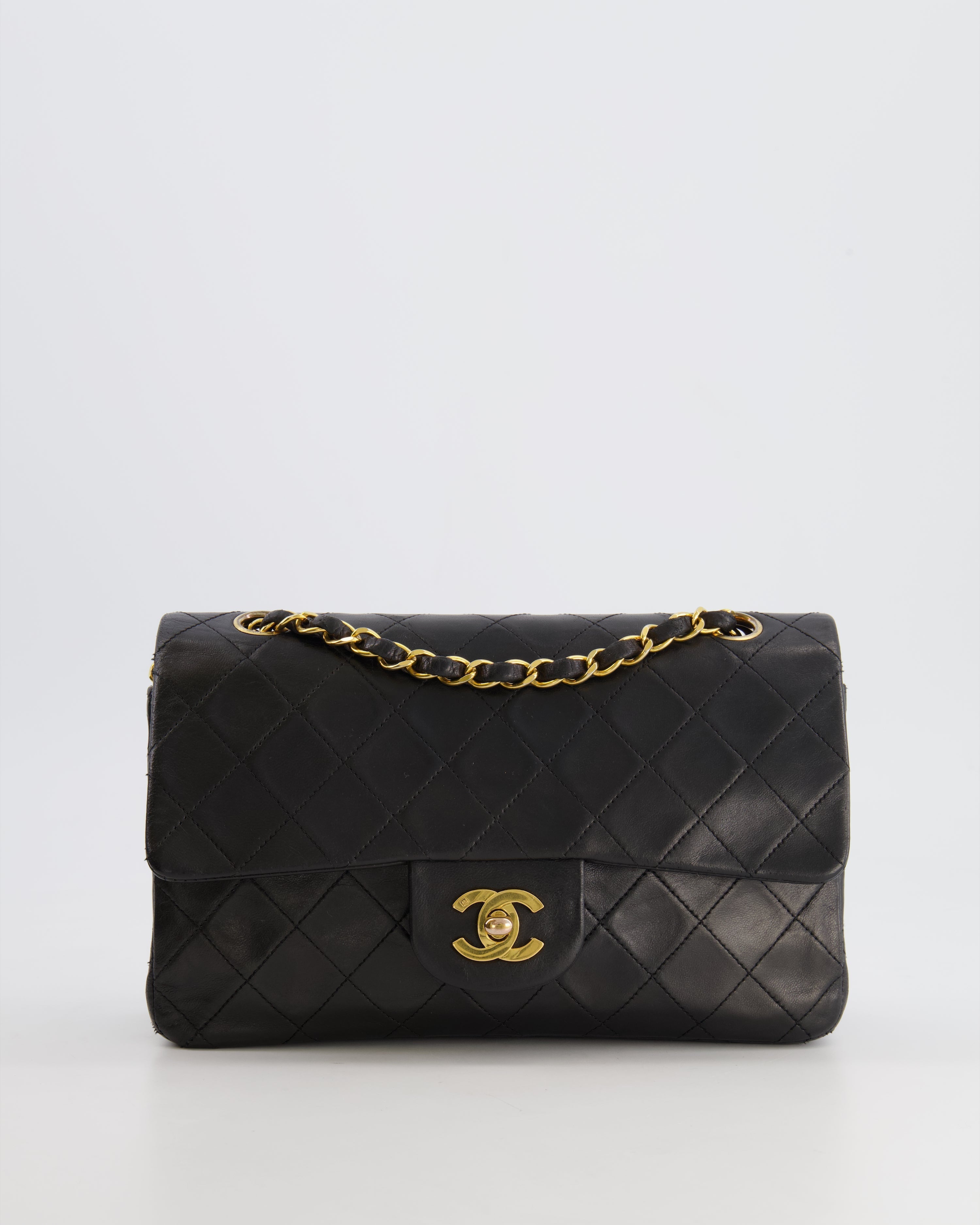 Chanel Black Small Vintage Double Flap Bag in Lambskin Leather with 24K Gold Hardware