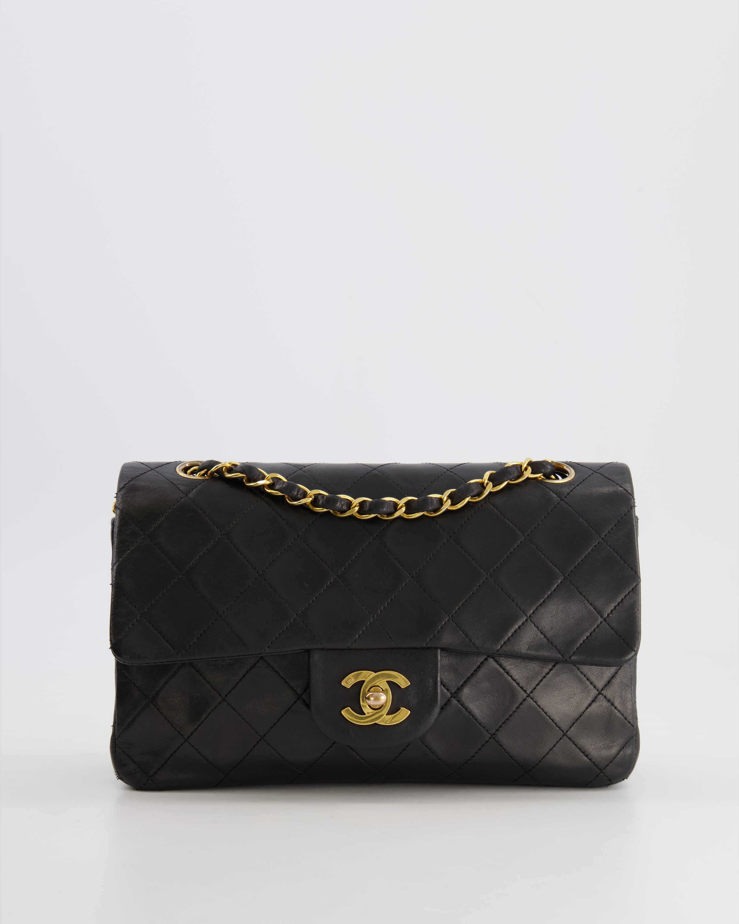 Chanel Black Small Vintage Double Flap Bag in Lambskin Leather with 24K Gold Hardware