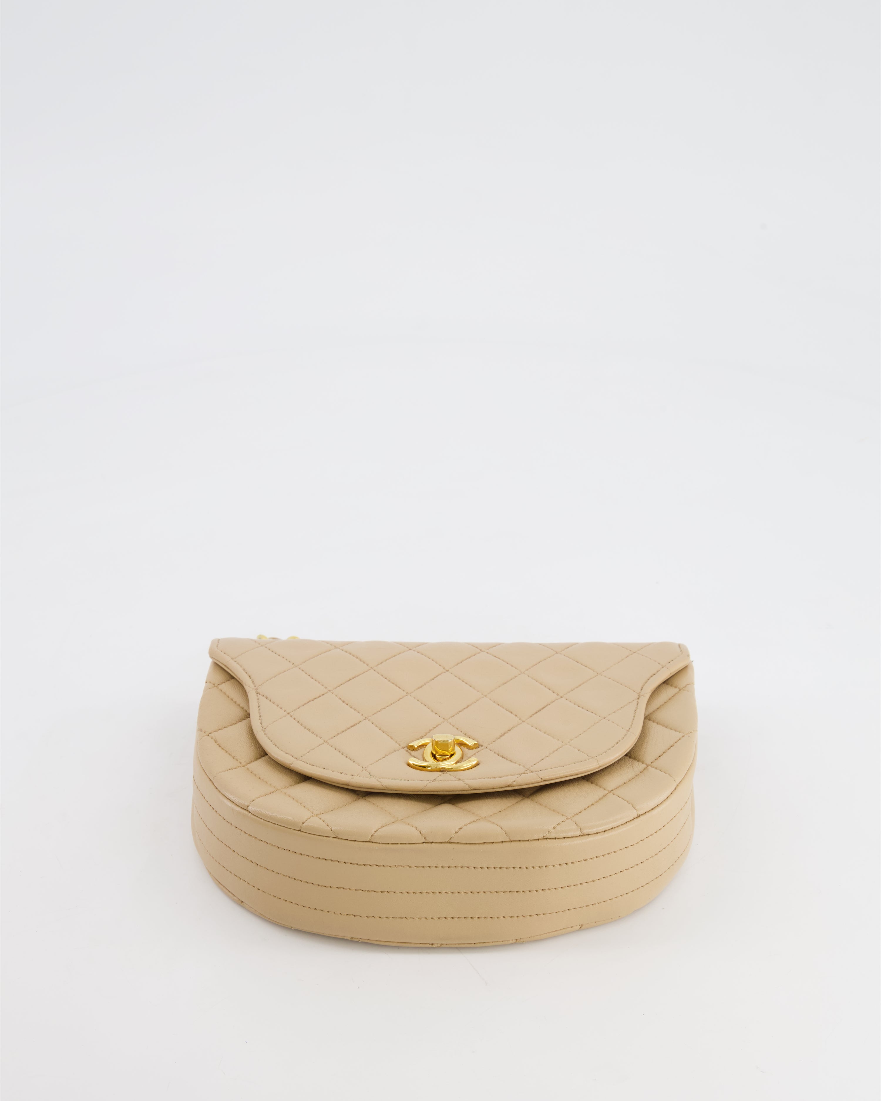 Chanel Vintage Beige Mini Half Moon Bag with 24k Gold Hardware