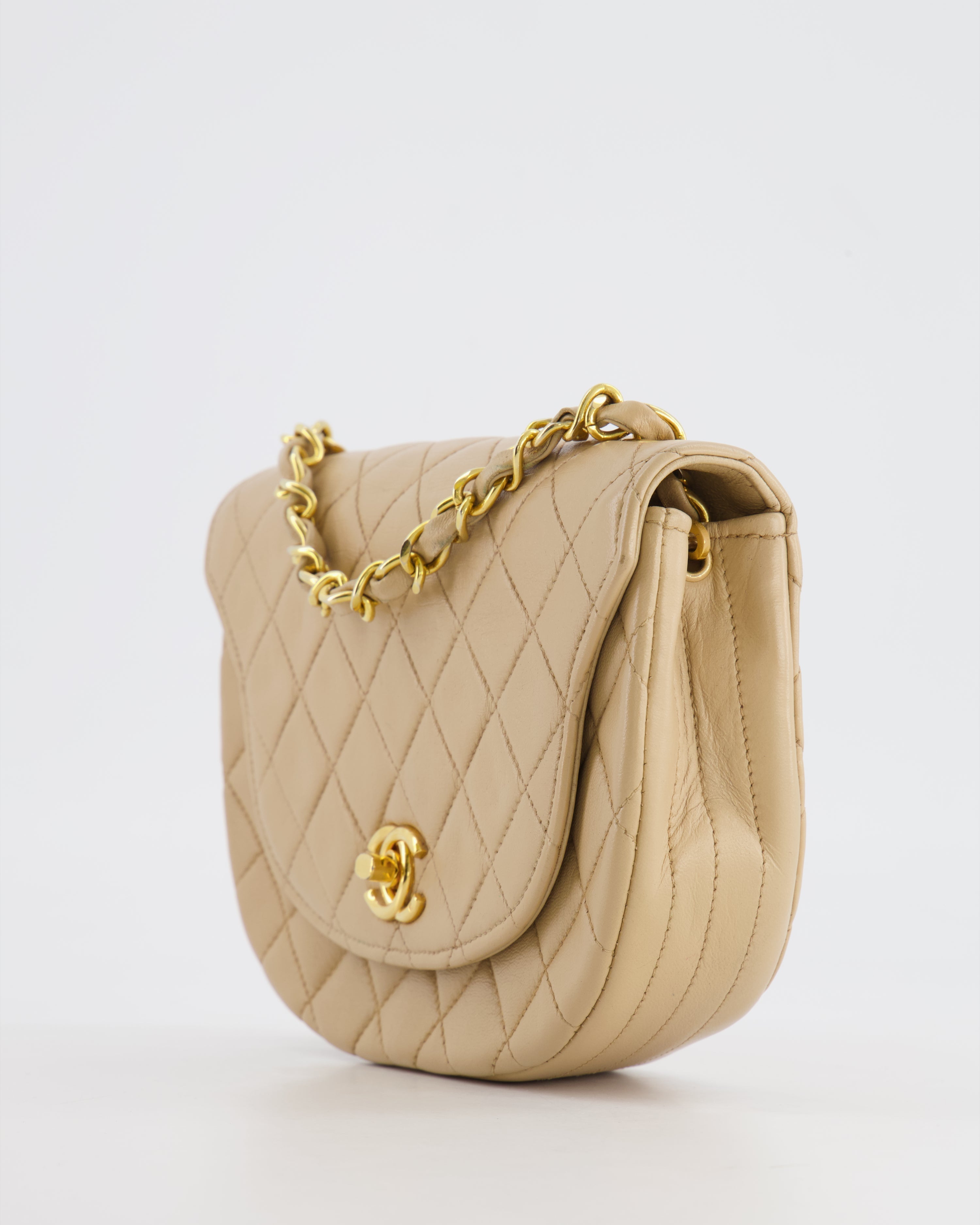 Chanel Vintage Beige Mini Half Moon Bag with 24k Gold Hardware