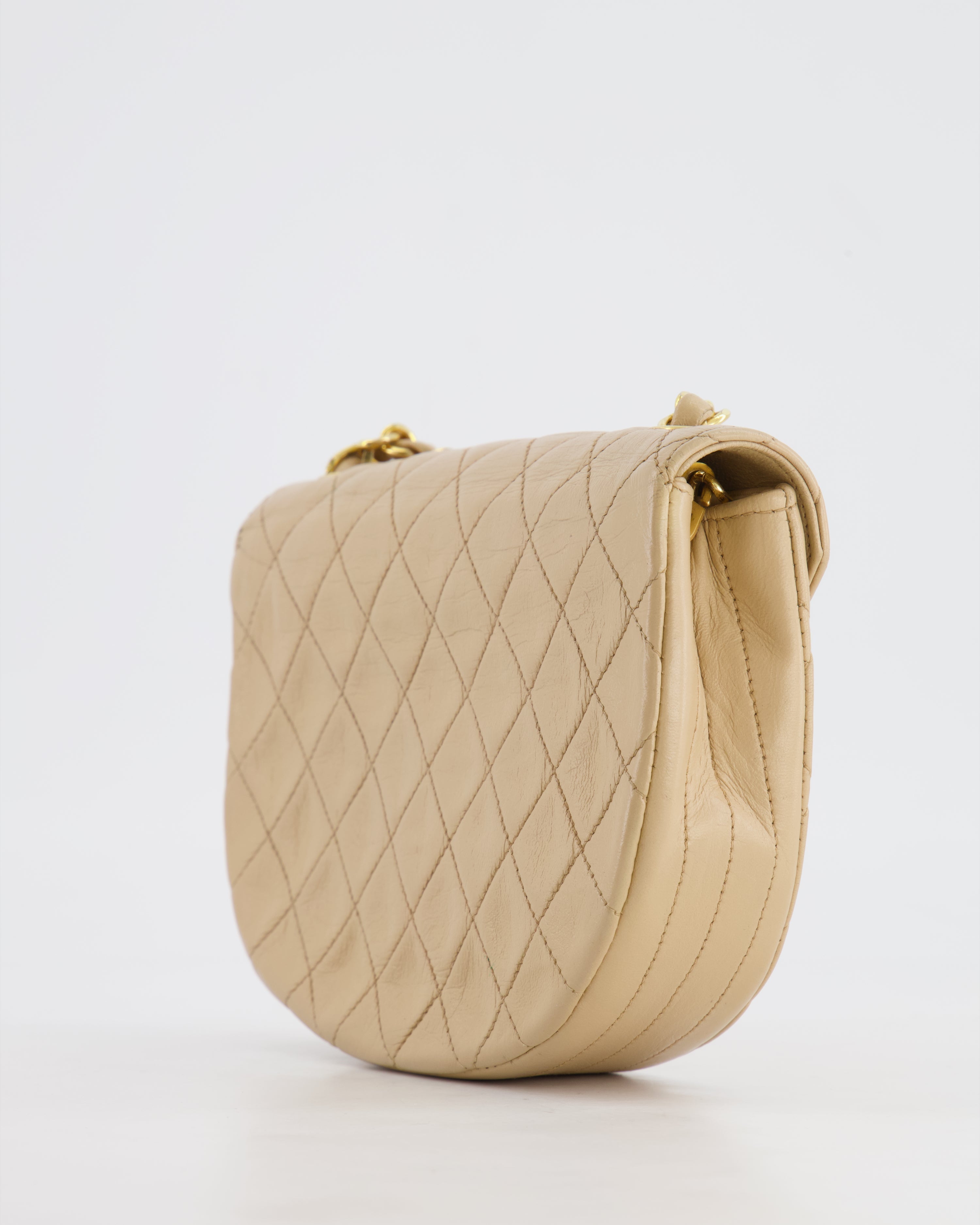Chanel Vintage Beige Mini Half Moon Bag with 24k Gold Hardware