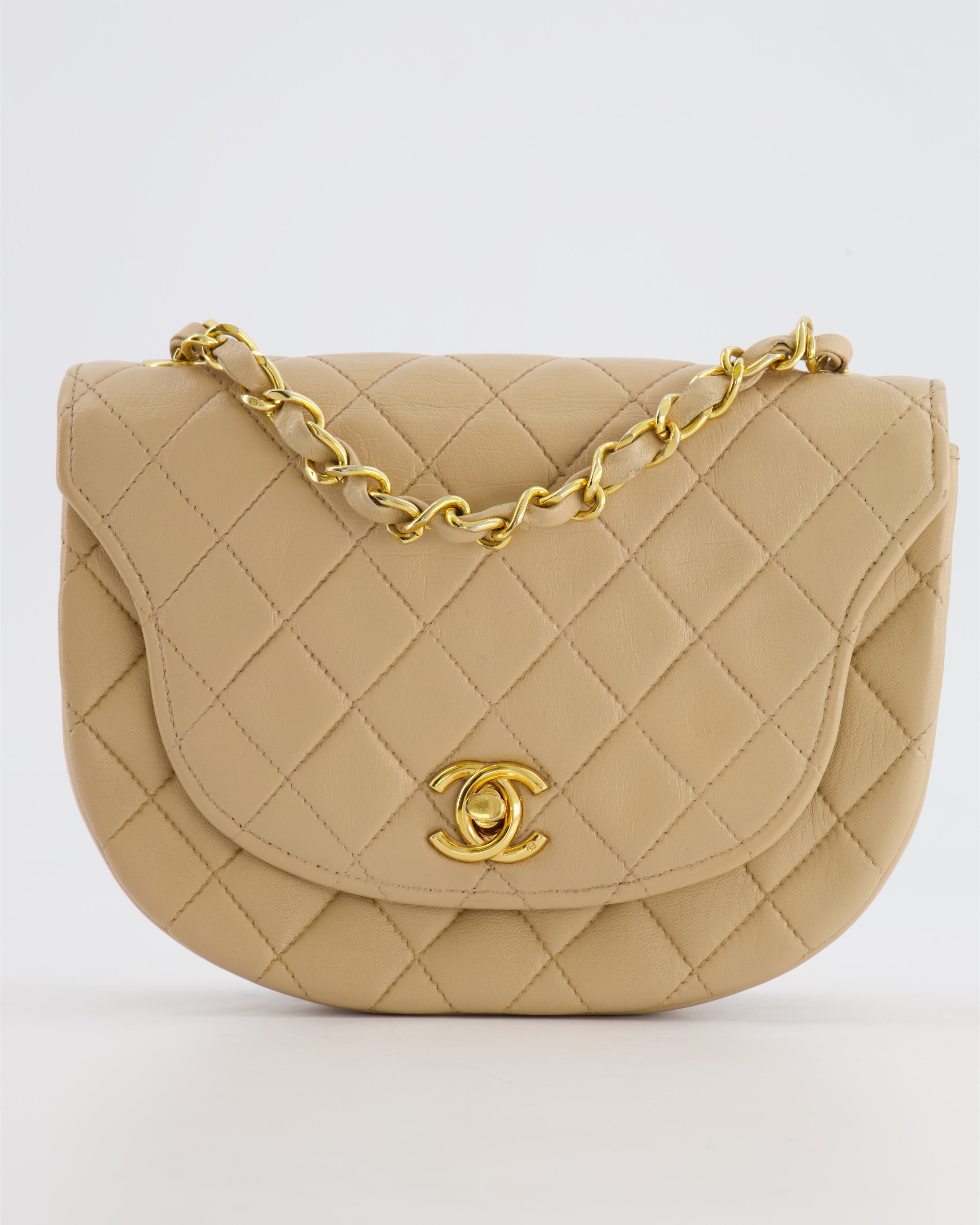 Chanel Vintage Beige Mini Half Moon Bag with 24k Gold Hardware
