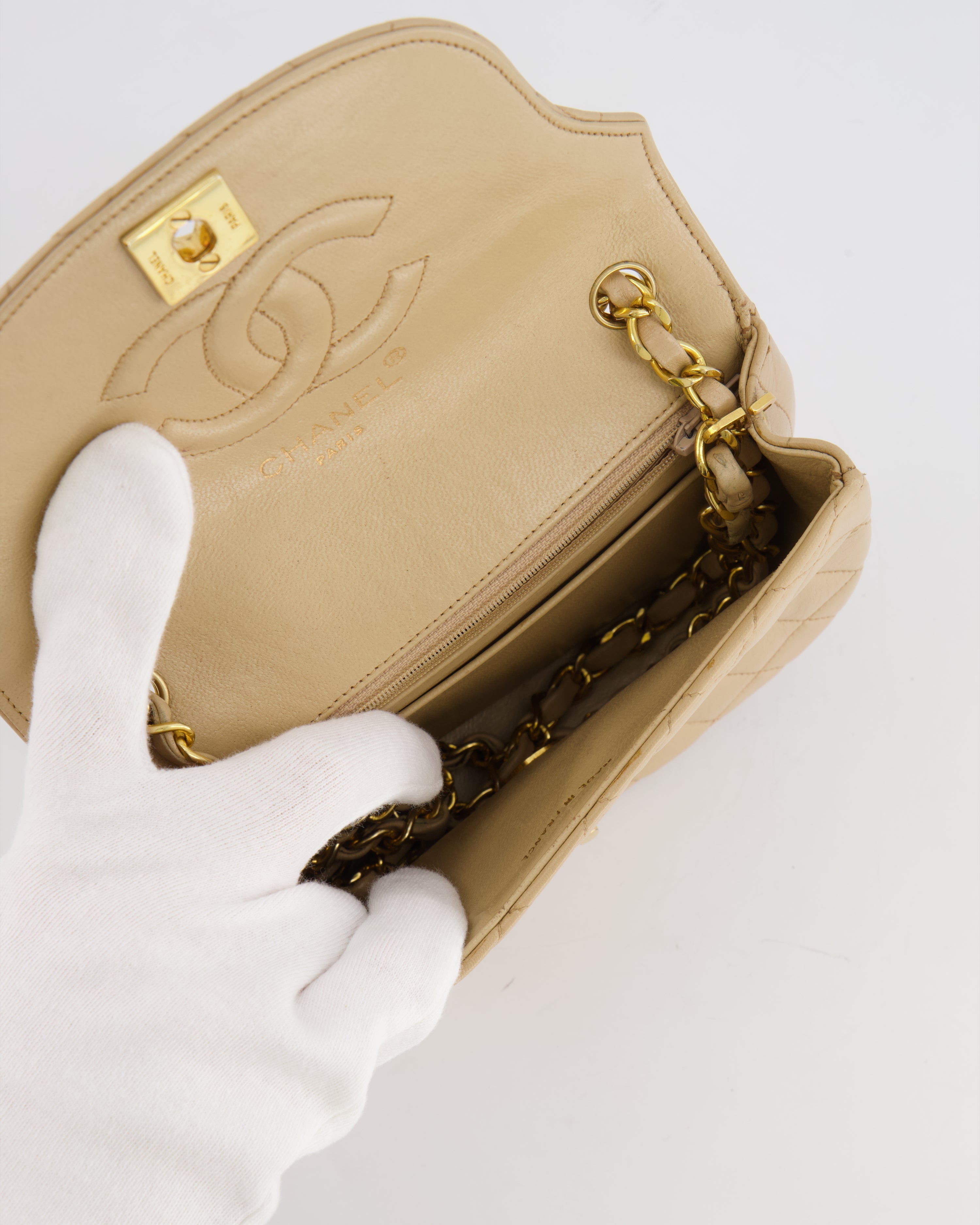 Chanel Vintage Beige Mini Half Moon Bag with 24k Gold Hardware