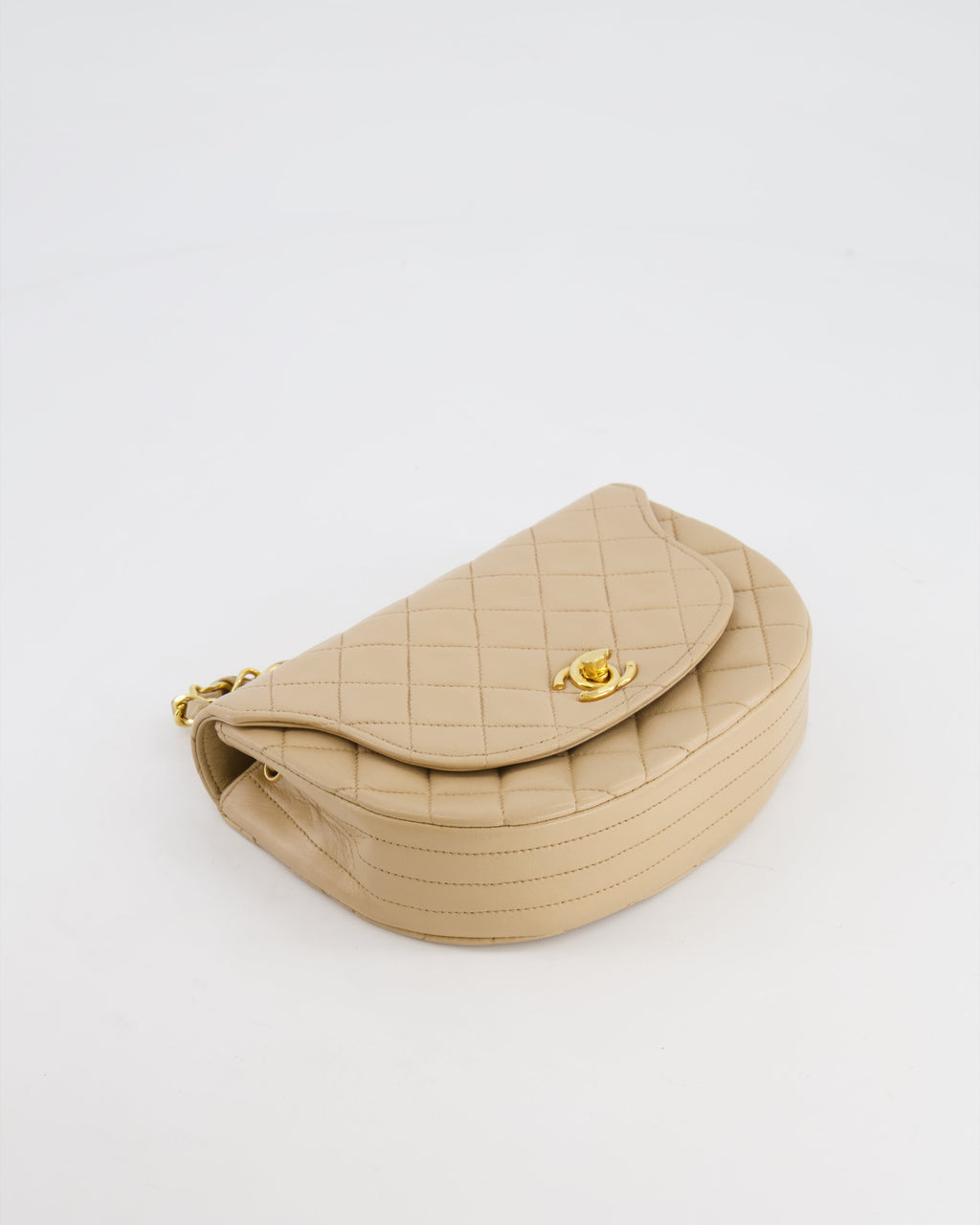 Chanel Vintage Beige Mini Half Moon Bag with 24k Gold Hardware