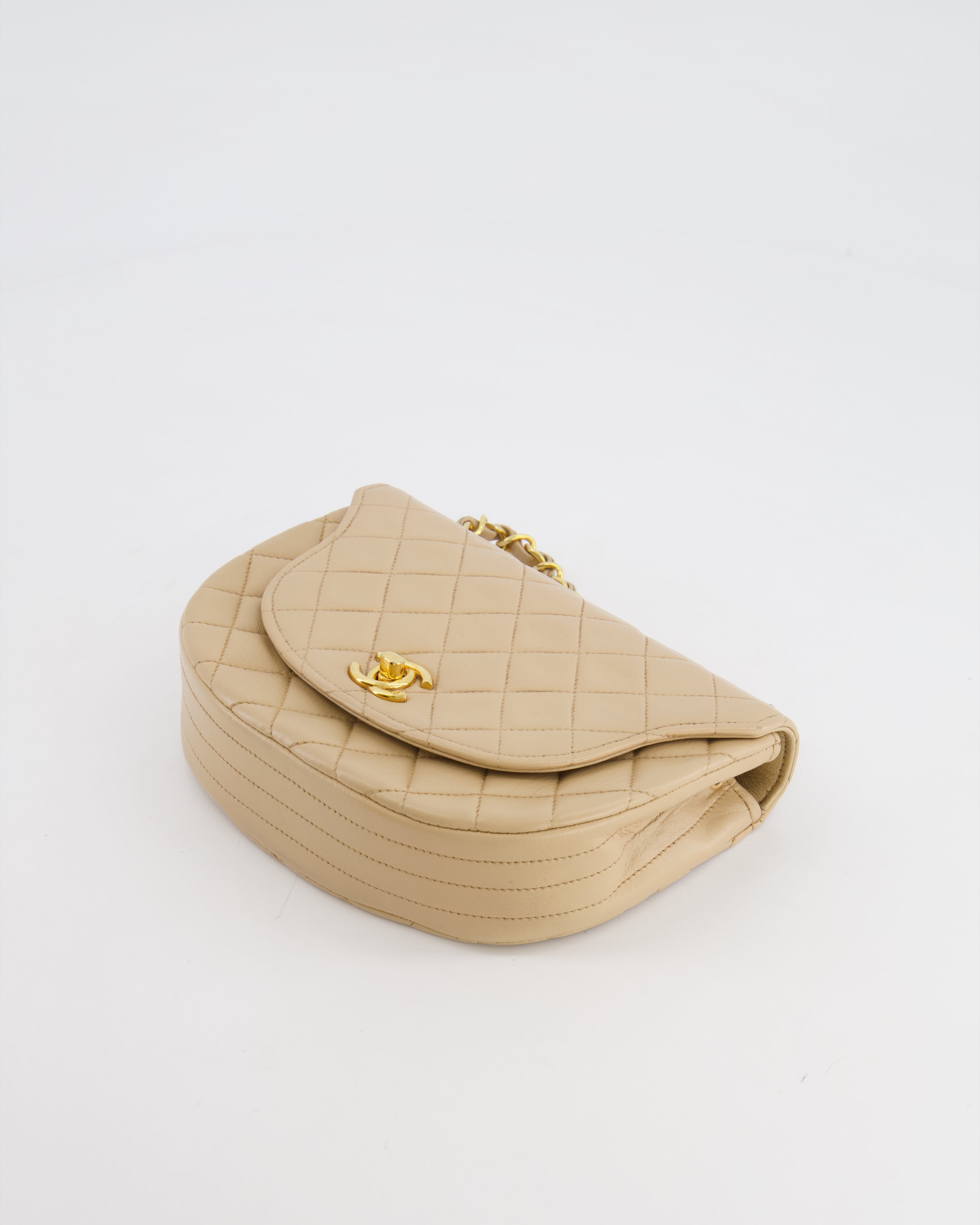 Chanel Vintage Beige Mini Half Moon Bag with 24k Gold Hardware