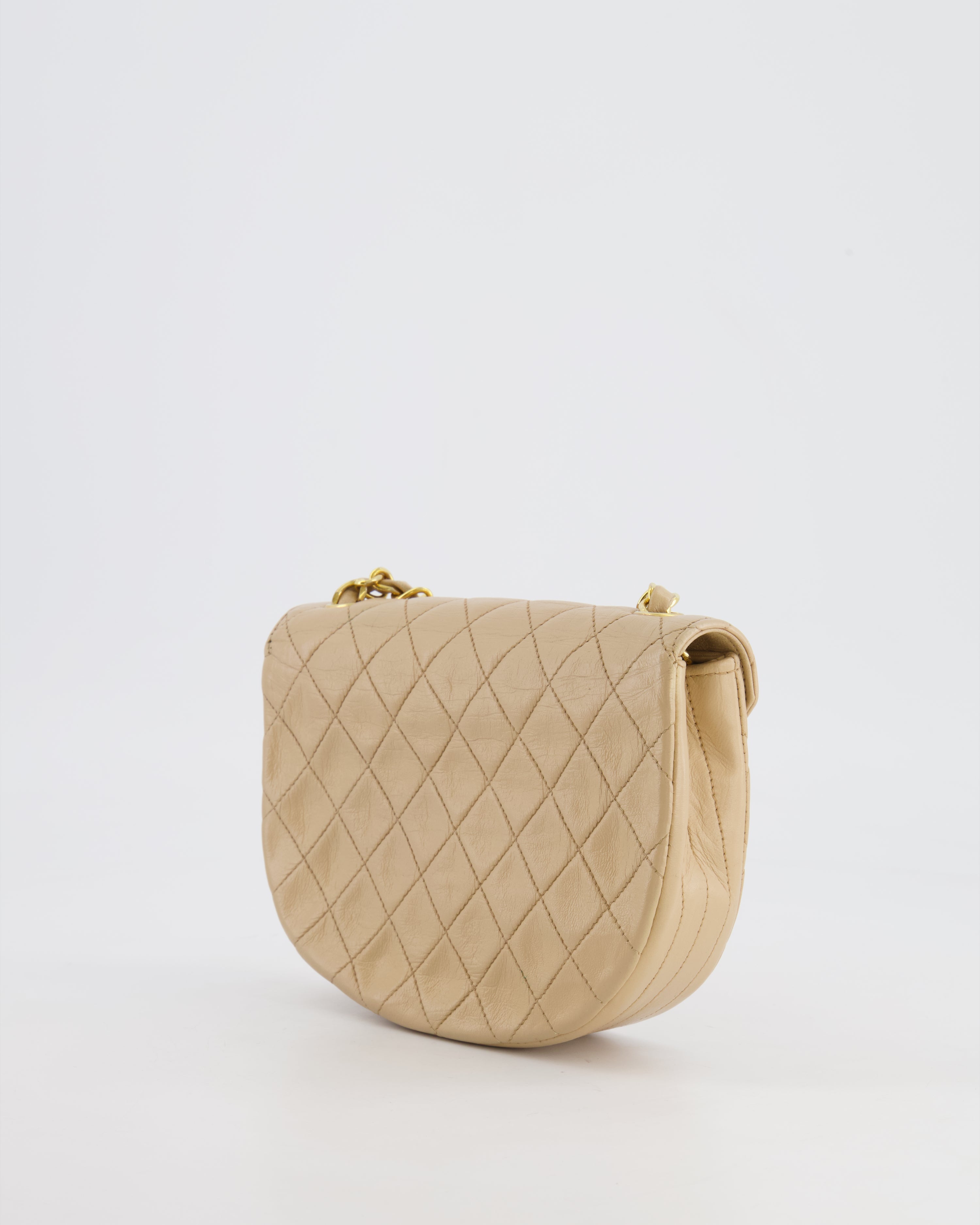Chanel Vintage Beige Mini Half Moon Bag with 24k Gold Hardware