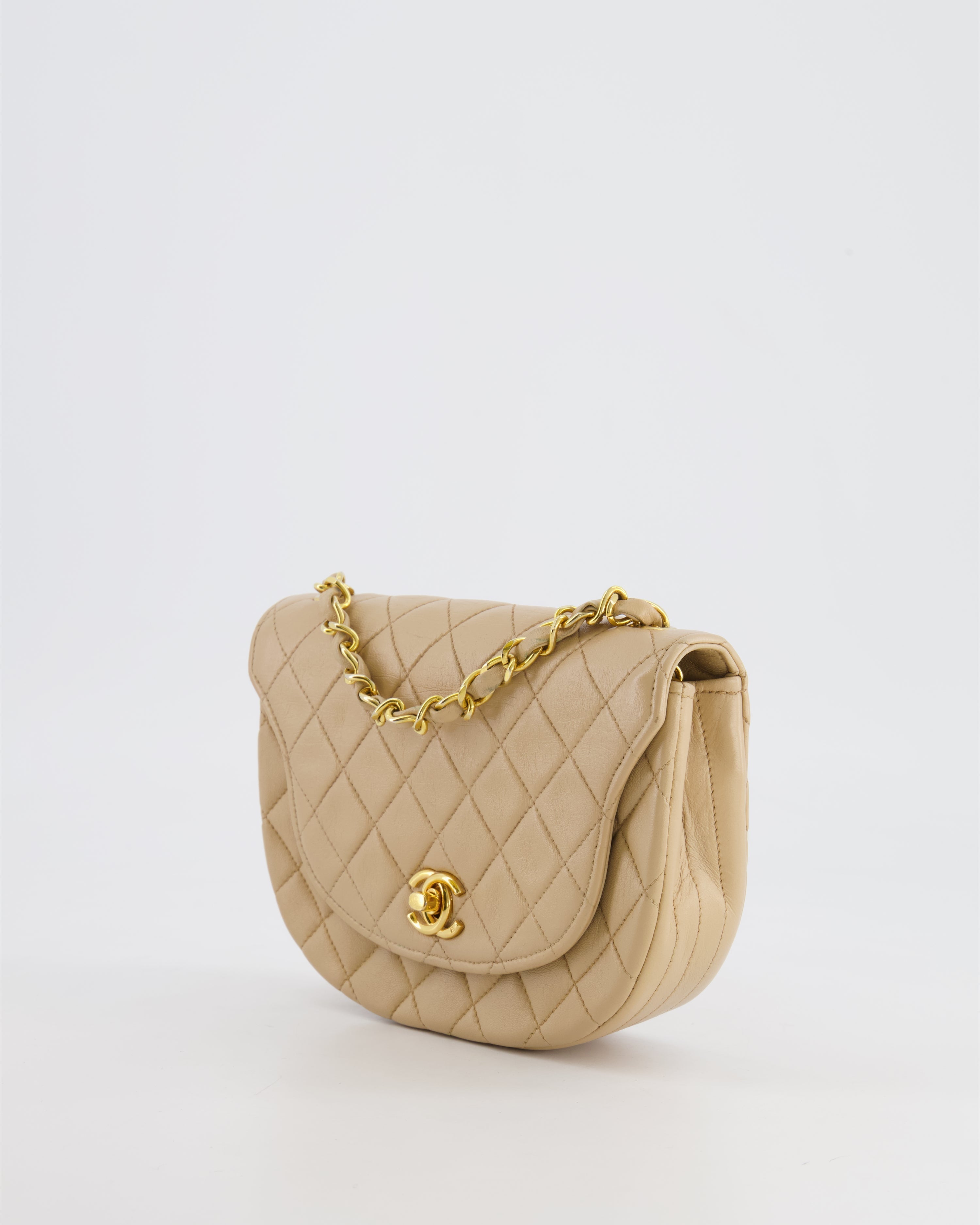 Chanel Vintage Beige Mini Half Moon Bag with 24k Gold Hardware
