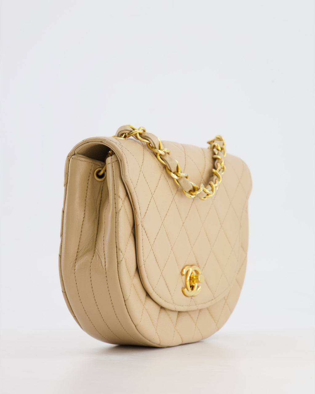 Chanel Vintage Beige Mini Half Moon Bag with 24k Gold Hardware