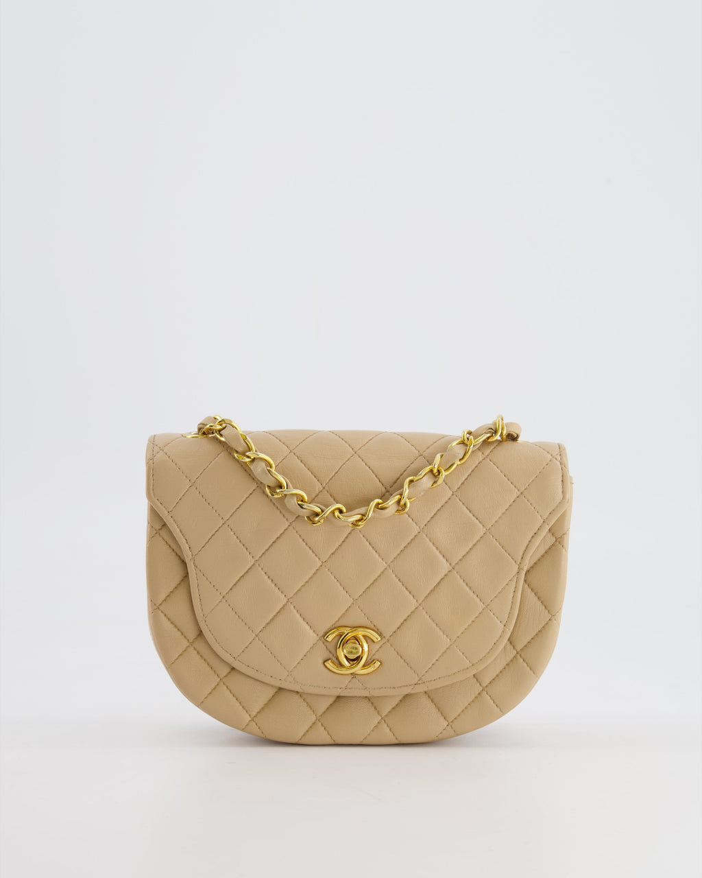Chanel Vintage Beige Mini Half Moon Bag with 24k Gold Hardware