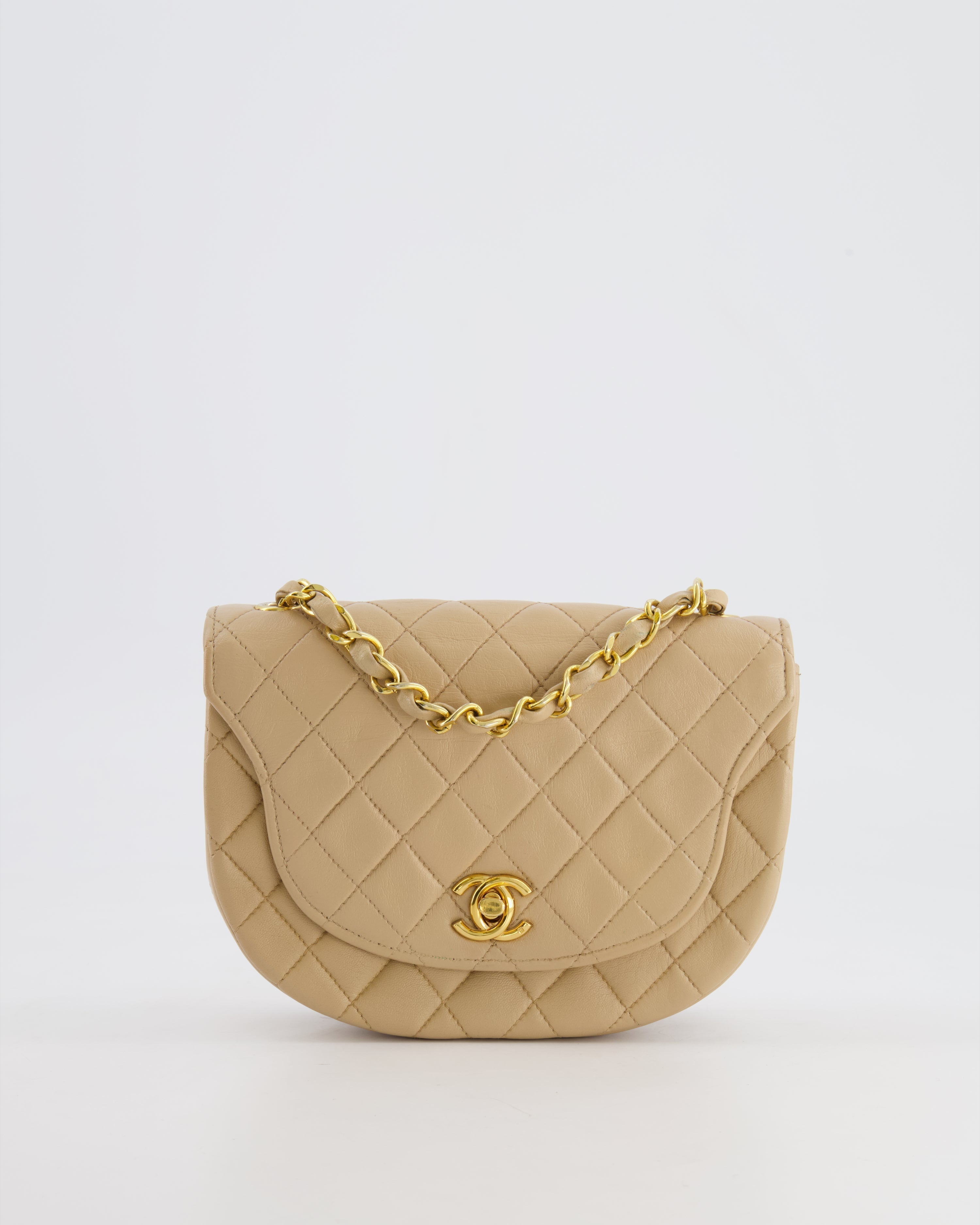Chanel Vintage Beige Mini Half Moon Bag with 24k Gold Hardware