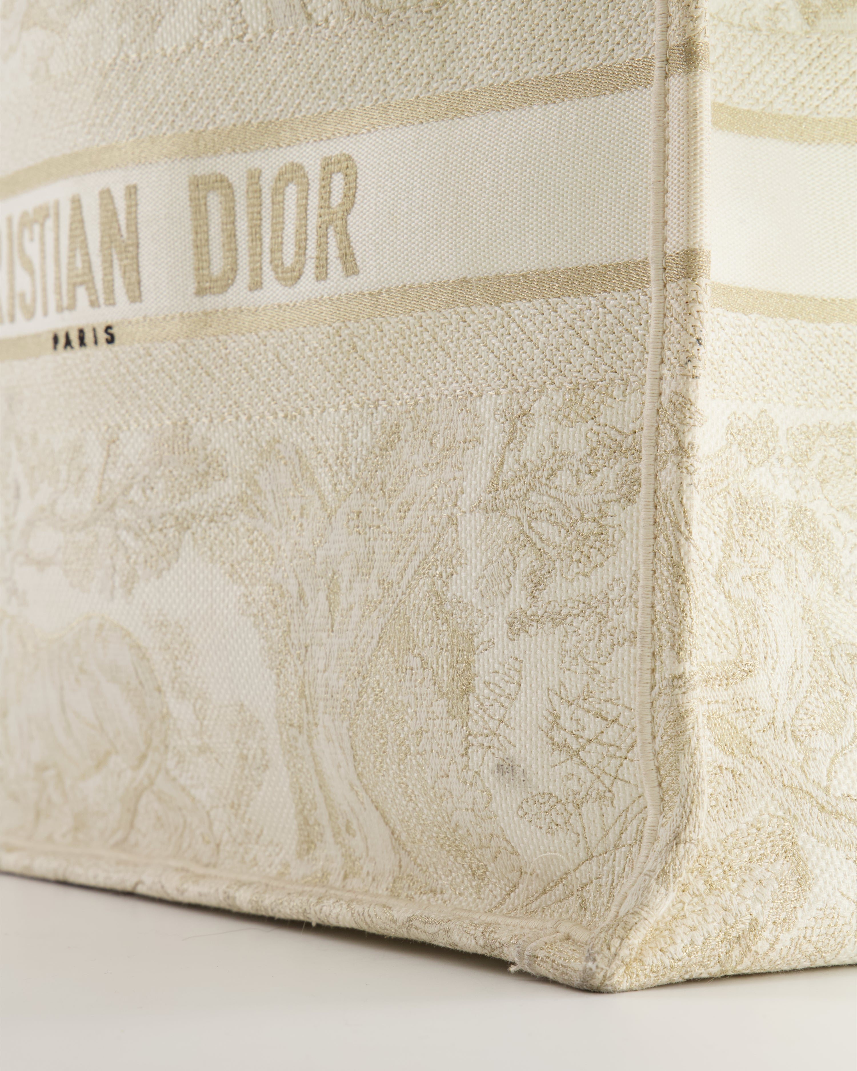 Christian Dior Cream and Gold Embroidered Large Book Tote Bag RRP £2,550