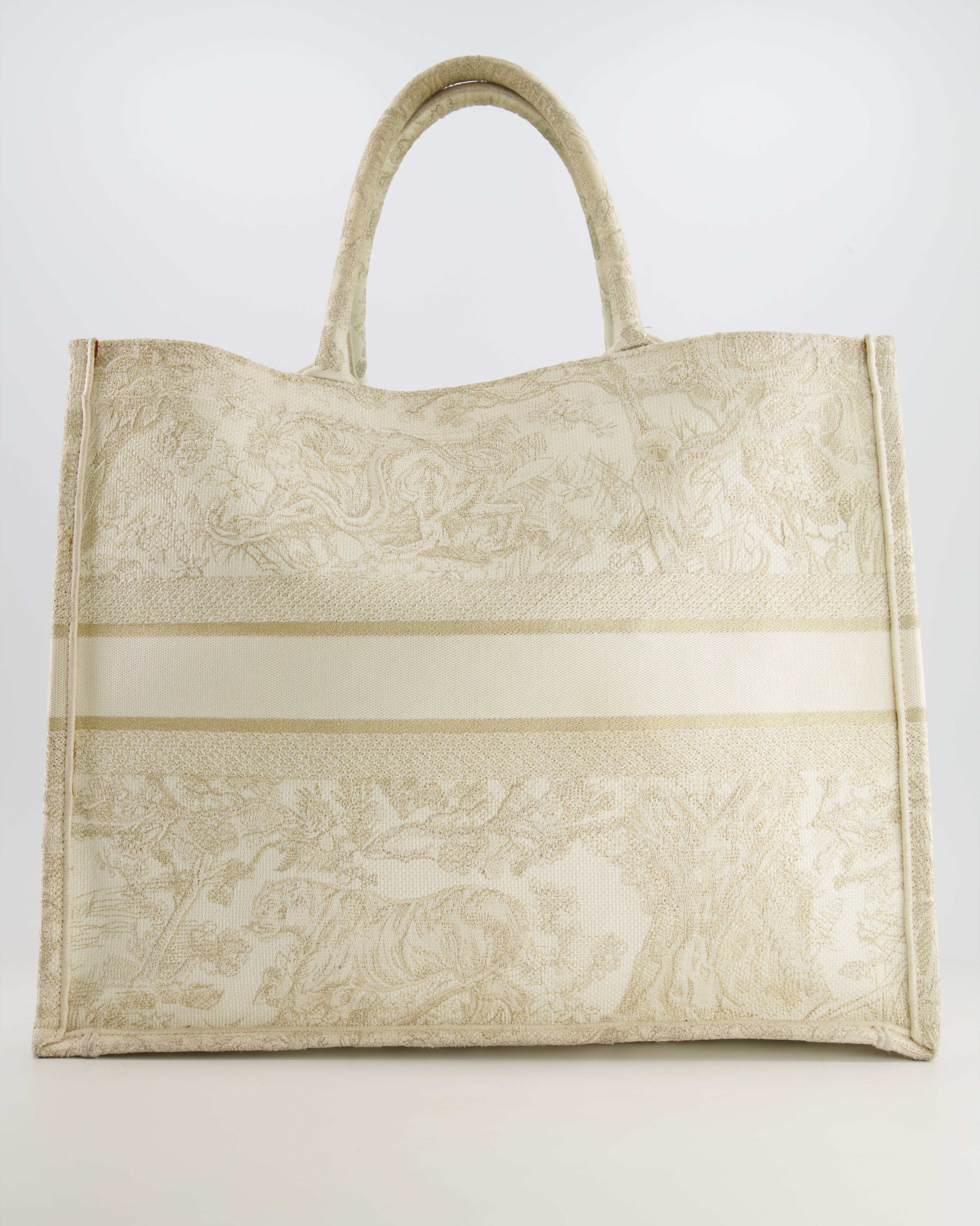 Christian Dior Cream and Gold Embroidered Large Book Tote Bag RRP £2,550