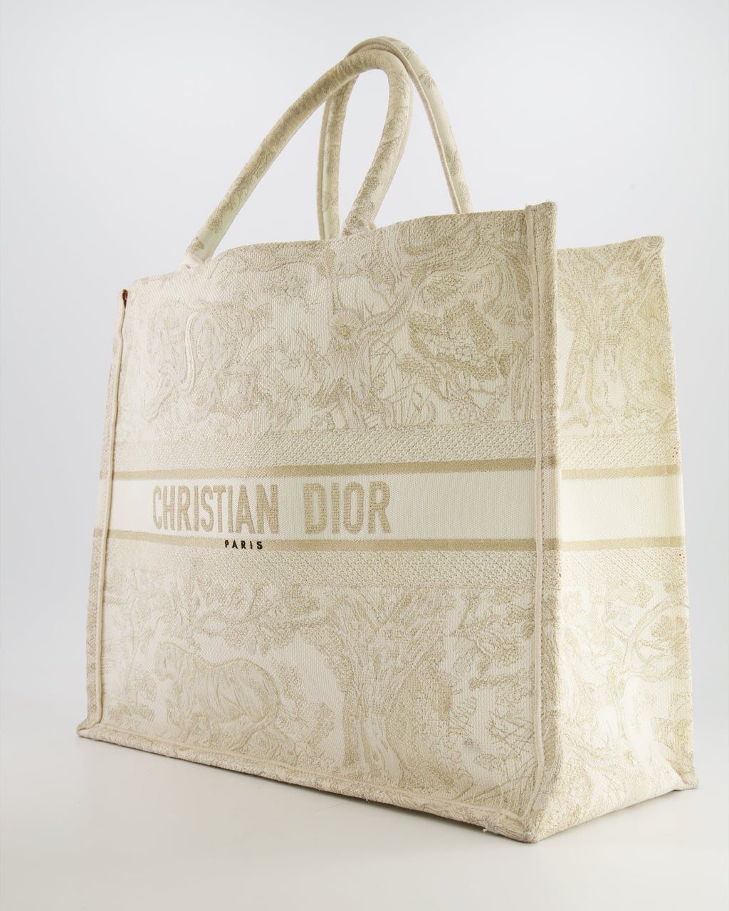 Christian Dior Cream and Gold Embroidered Large Book Tote Bag RRP £2,550