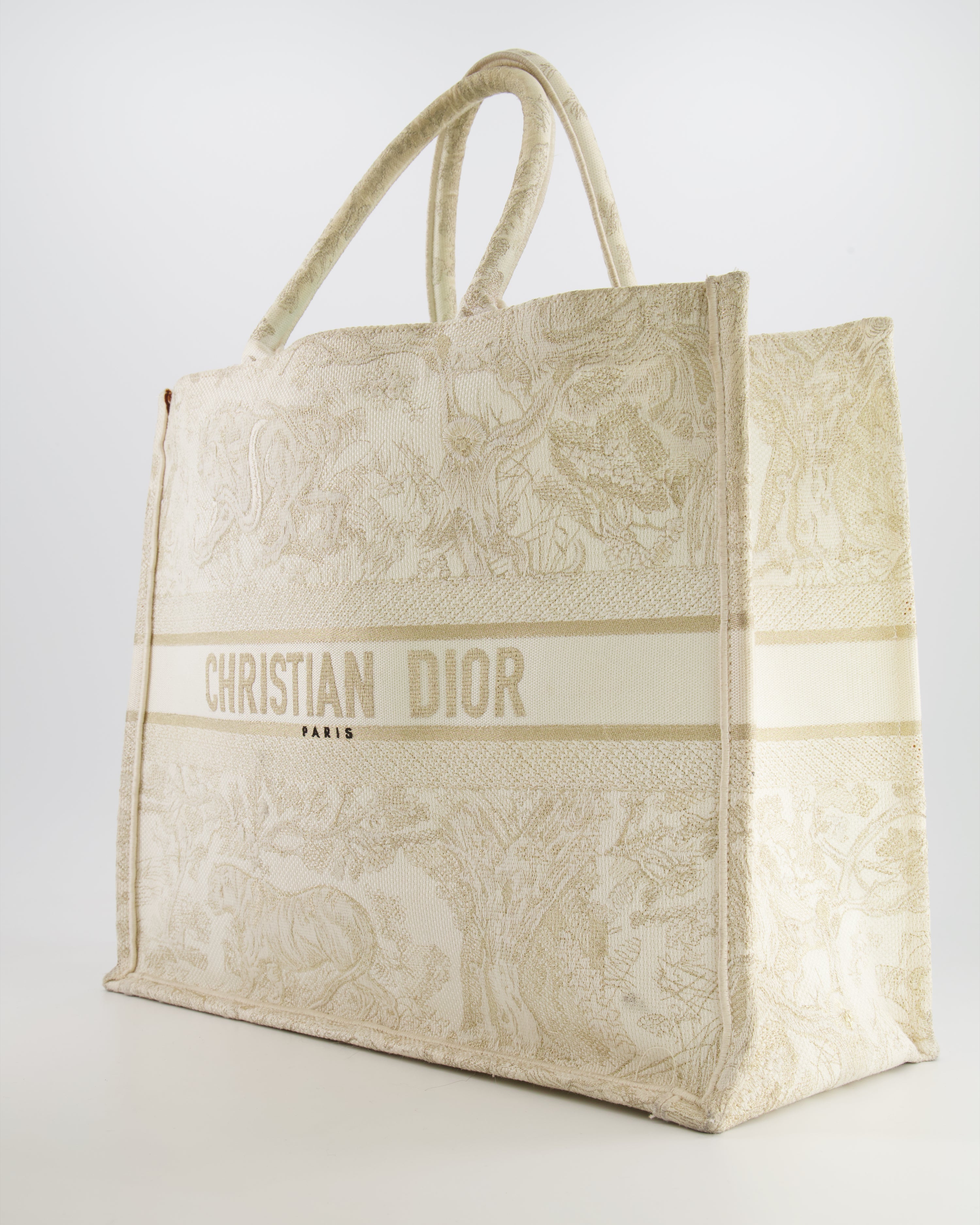 Christian Dior Cream and Gold Embroidered Large Book Tote Bag RRP £2,550