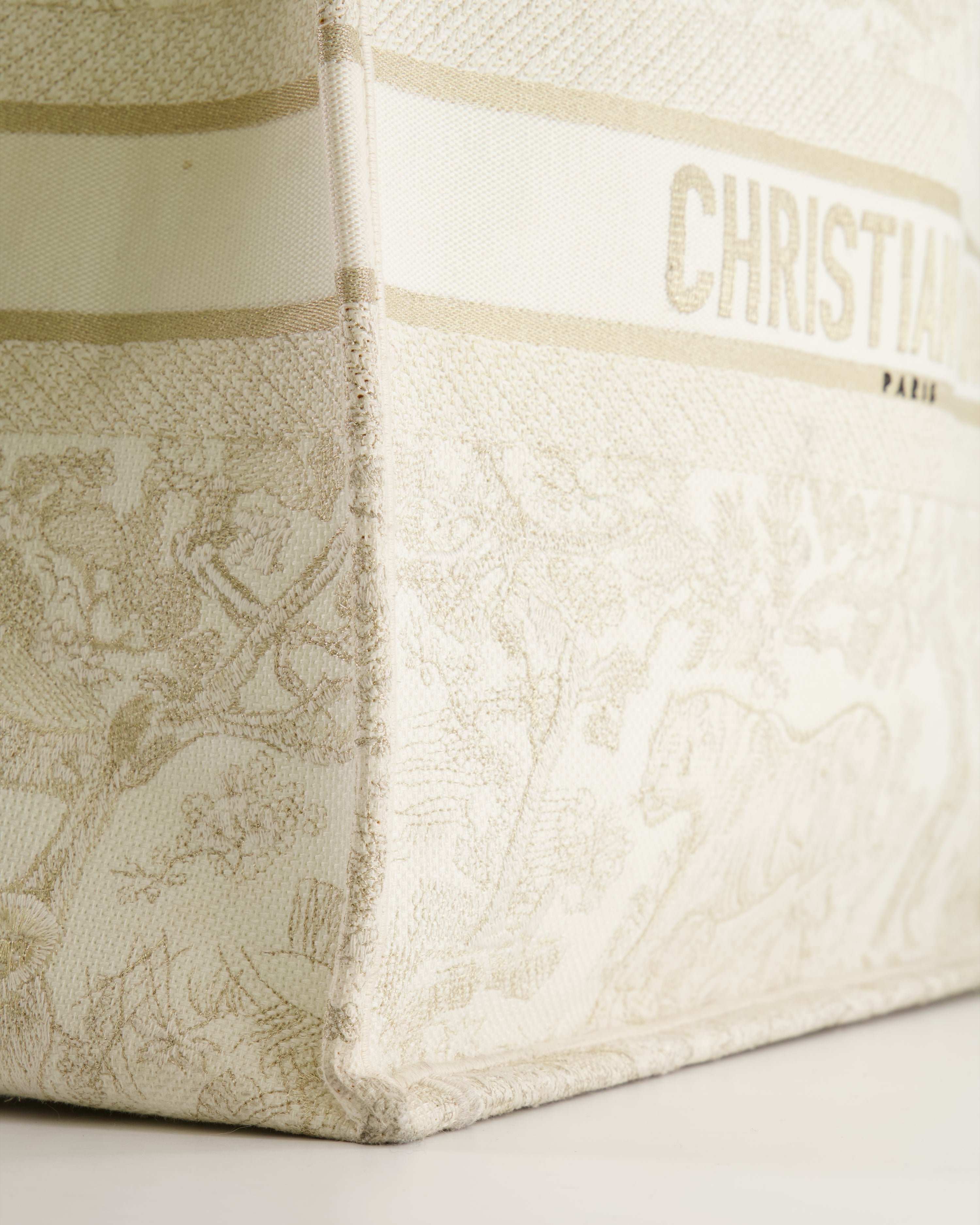 Christian Dior Cream and Gold Embroidered Large Book Tote Bag RRP £2,550