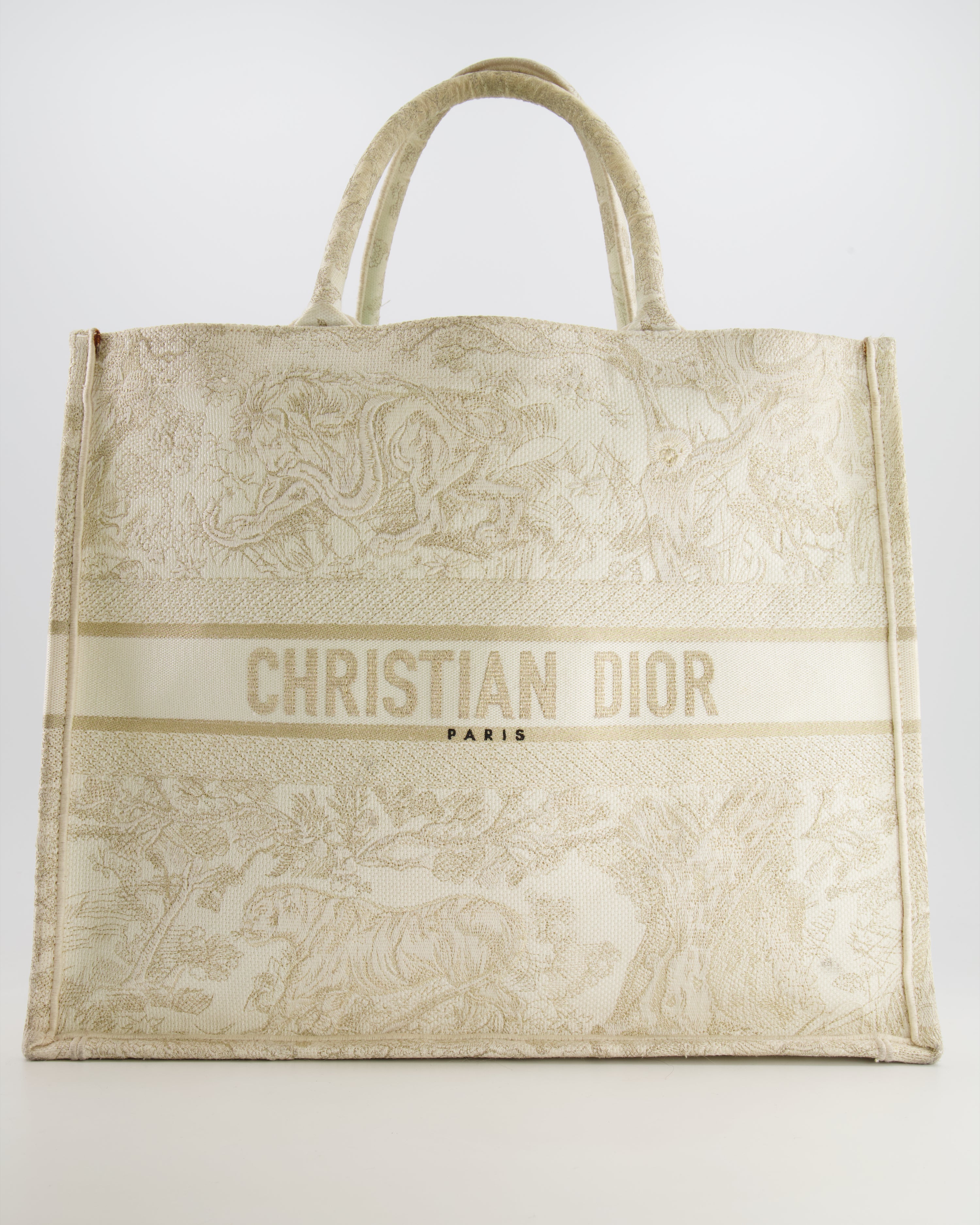 Christian Dior Cream and Gold Embroidered Large Book Tote Bag RRP £2,550