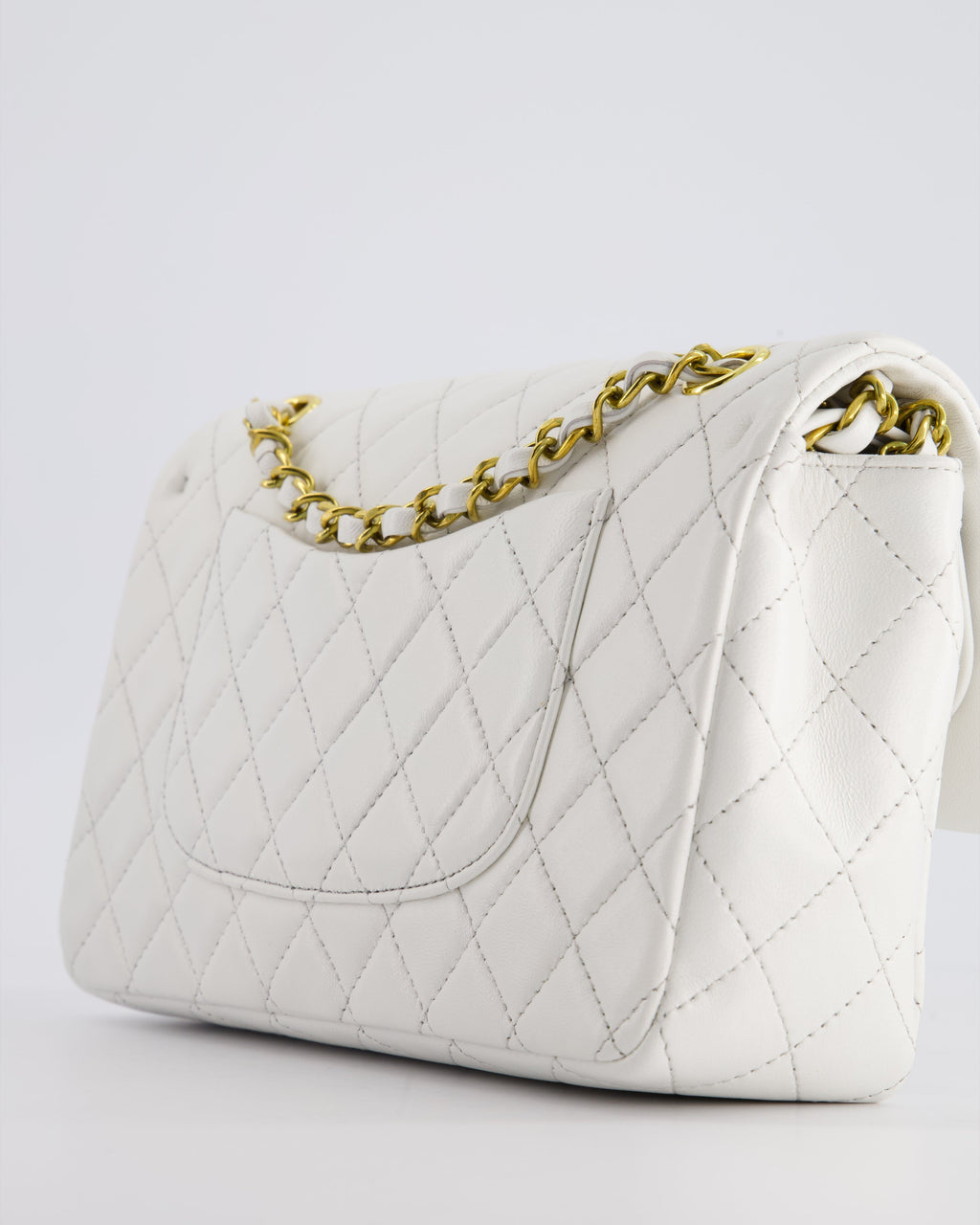 Chanel White Vintage Classic Double Flap Bag in Lambskin Leather with 24K Gold Hardware