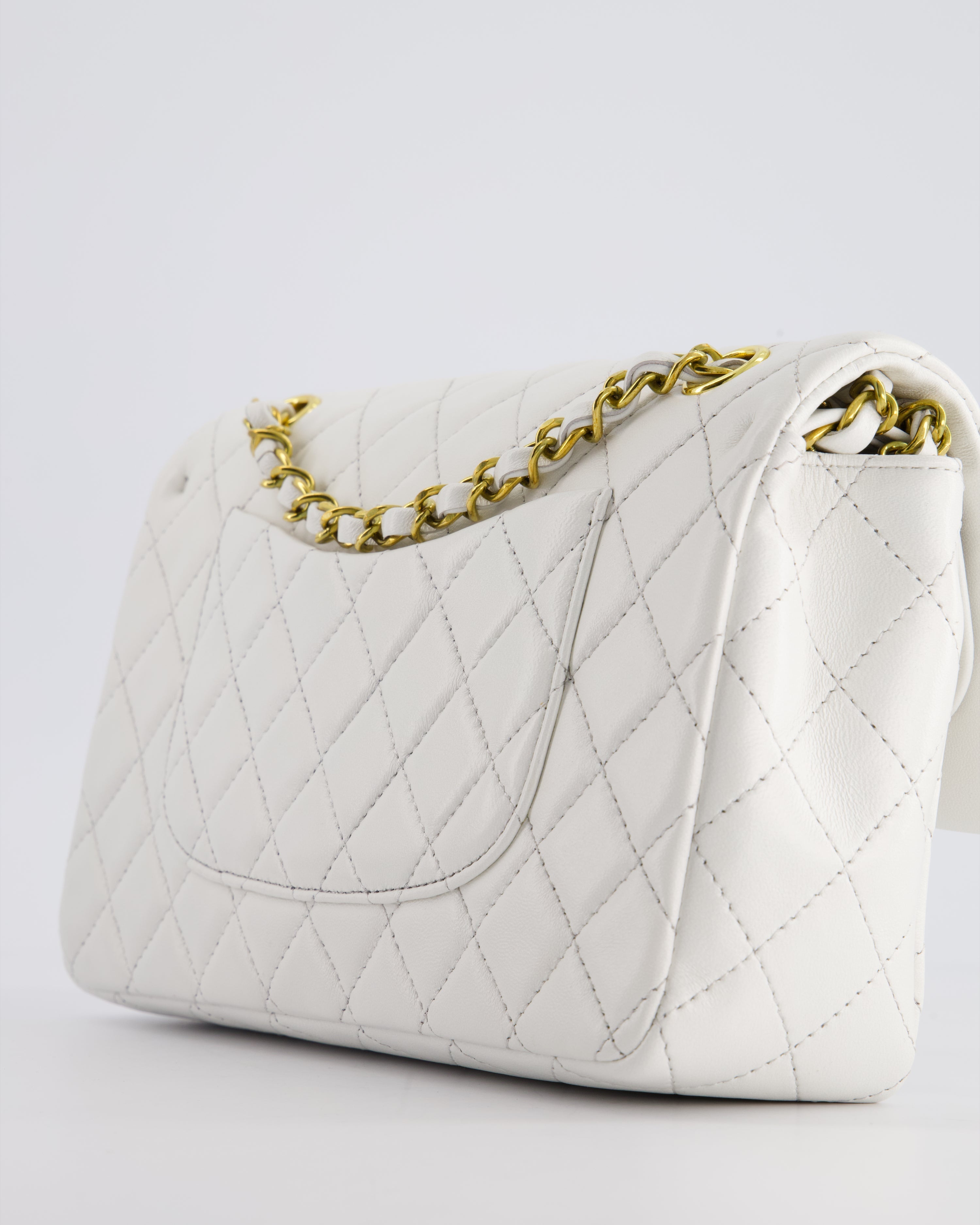 Chanel White Vintage Classic Double Flap Bag in Lambskin Leather with 24K Gold Hardware