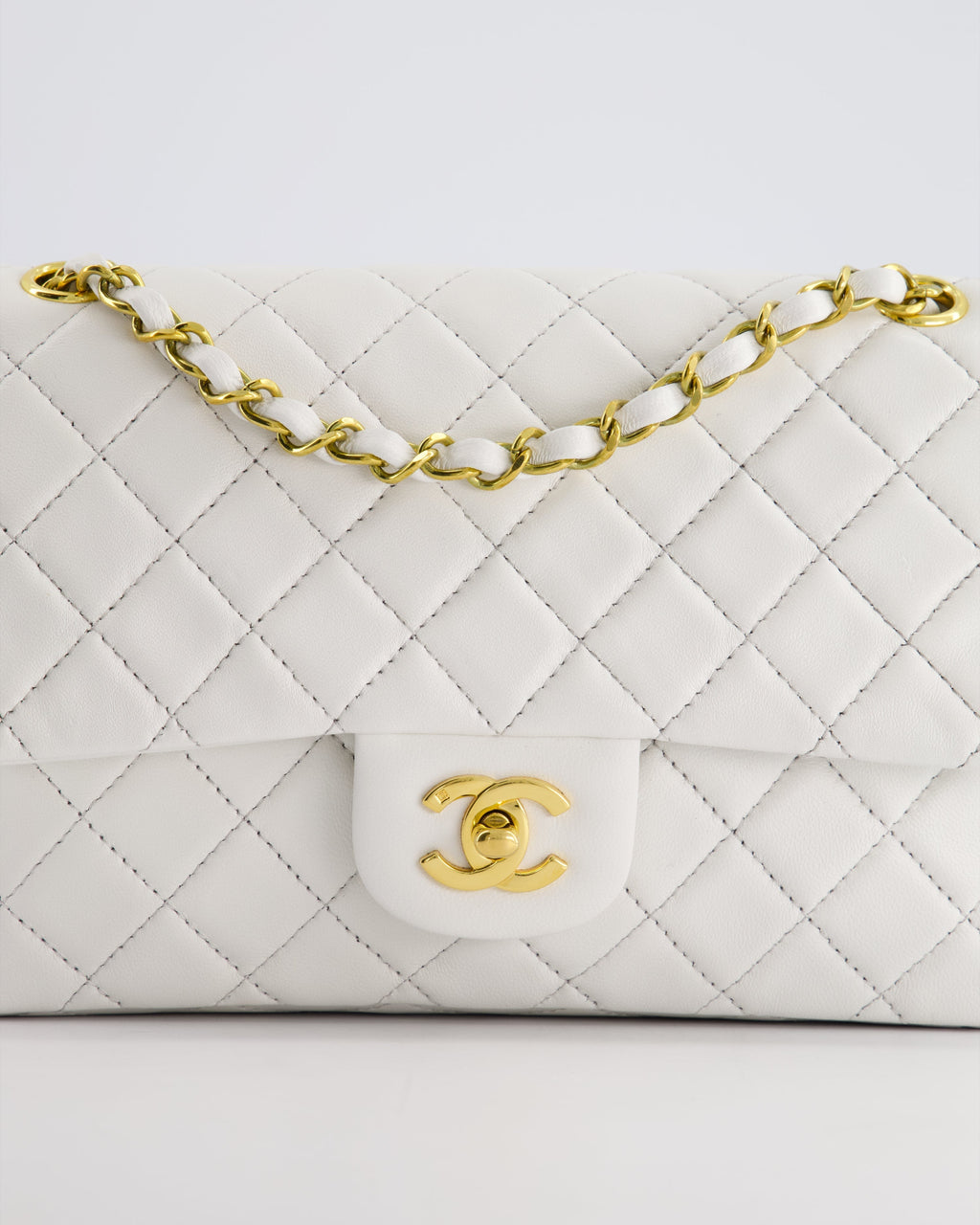 Chanel White Vintage Classic Double Flap Bag in Lambskin Leather with 24K Gold Hardware