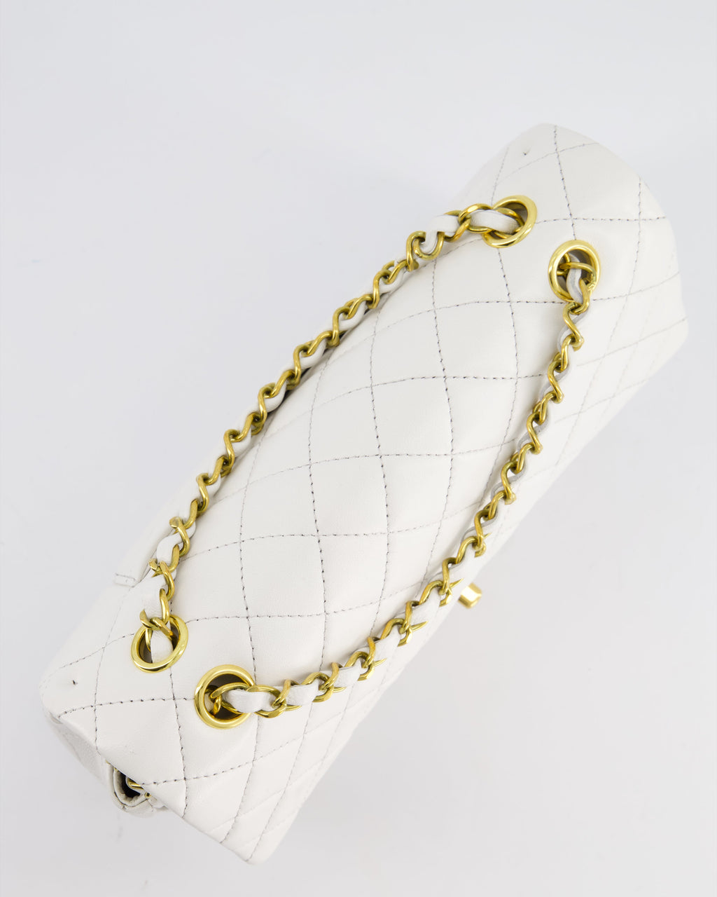 Chanel White Vintage Classic Double Flap Bag in Lambskin Leather with 24K Gold Hardware