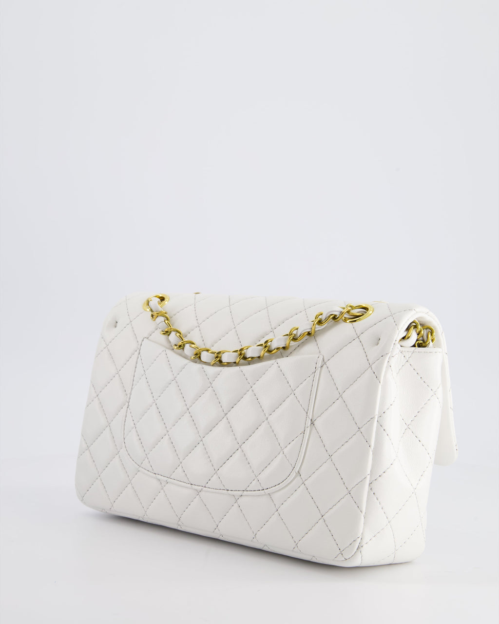 Chanel White Vintage Classic Double Flap Bag in Lambskin Leather with 24K Gold Hardware